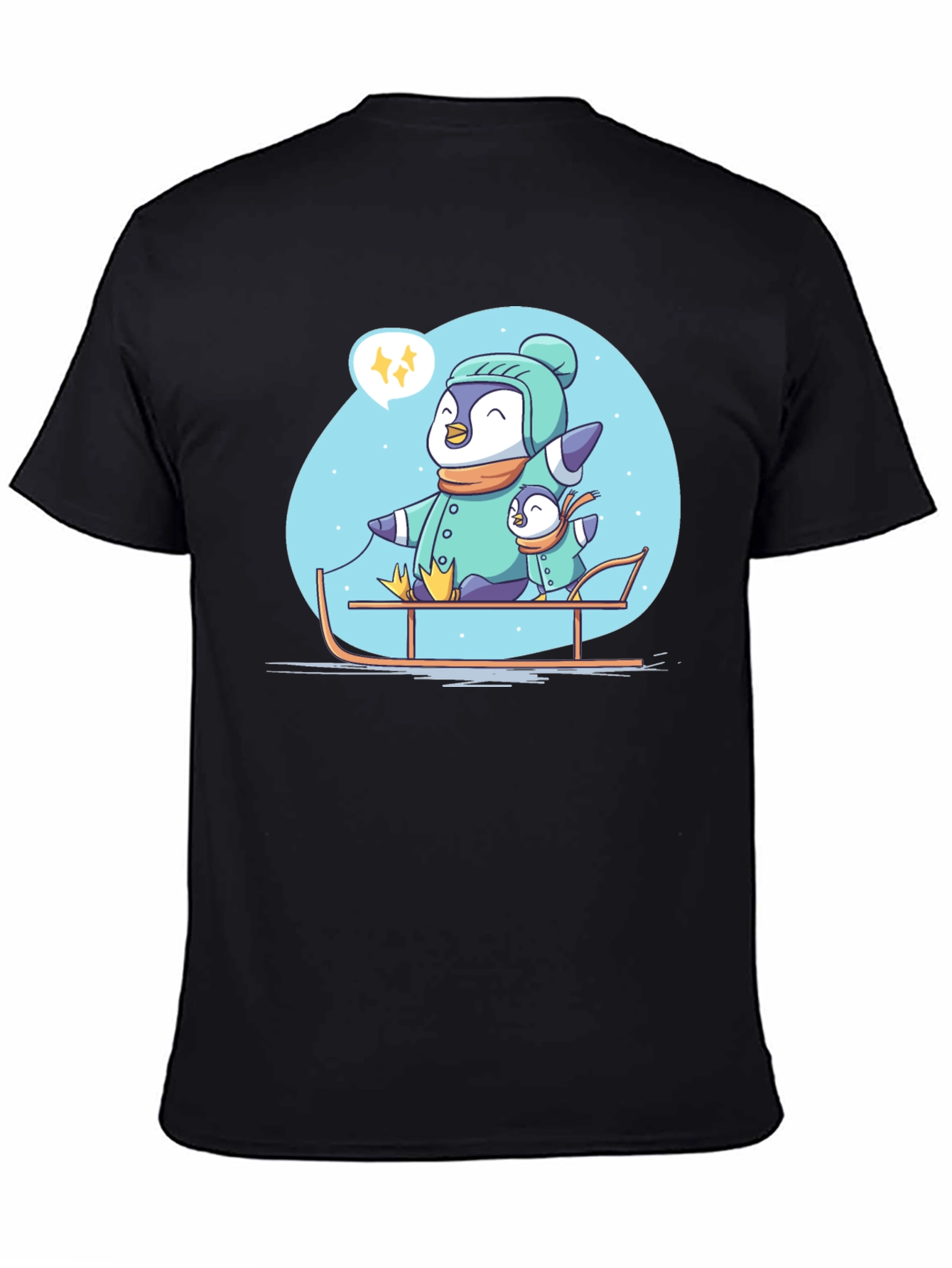 Penguin Family Sledding Graphic Tee