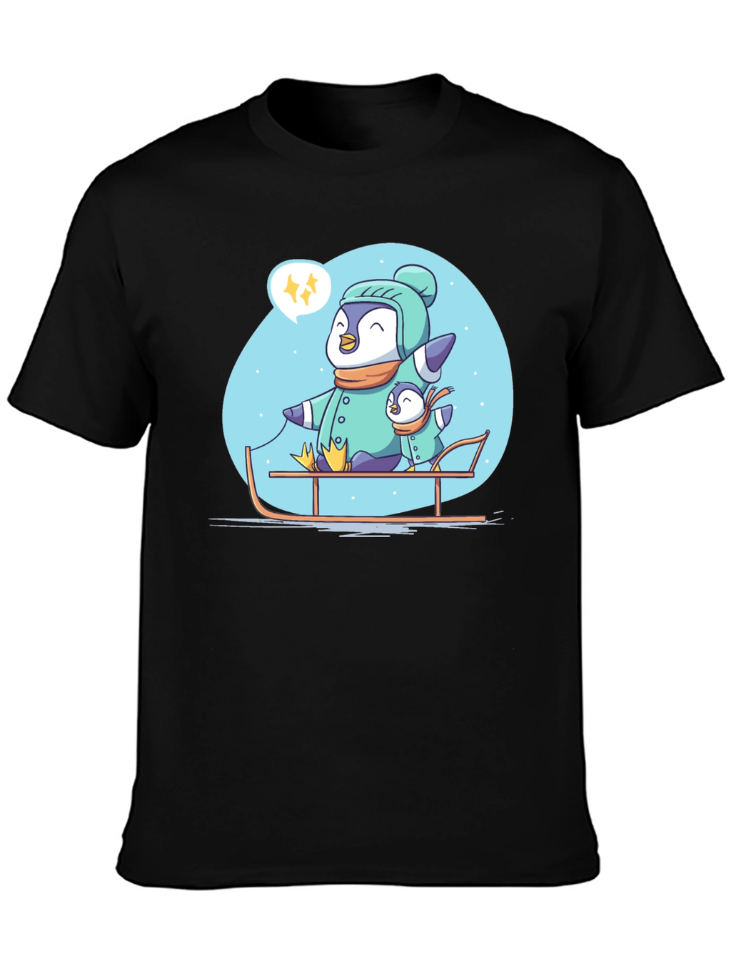 Penguin Family Sledding Graphic Tee
