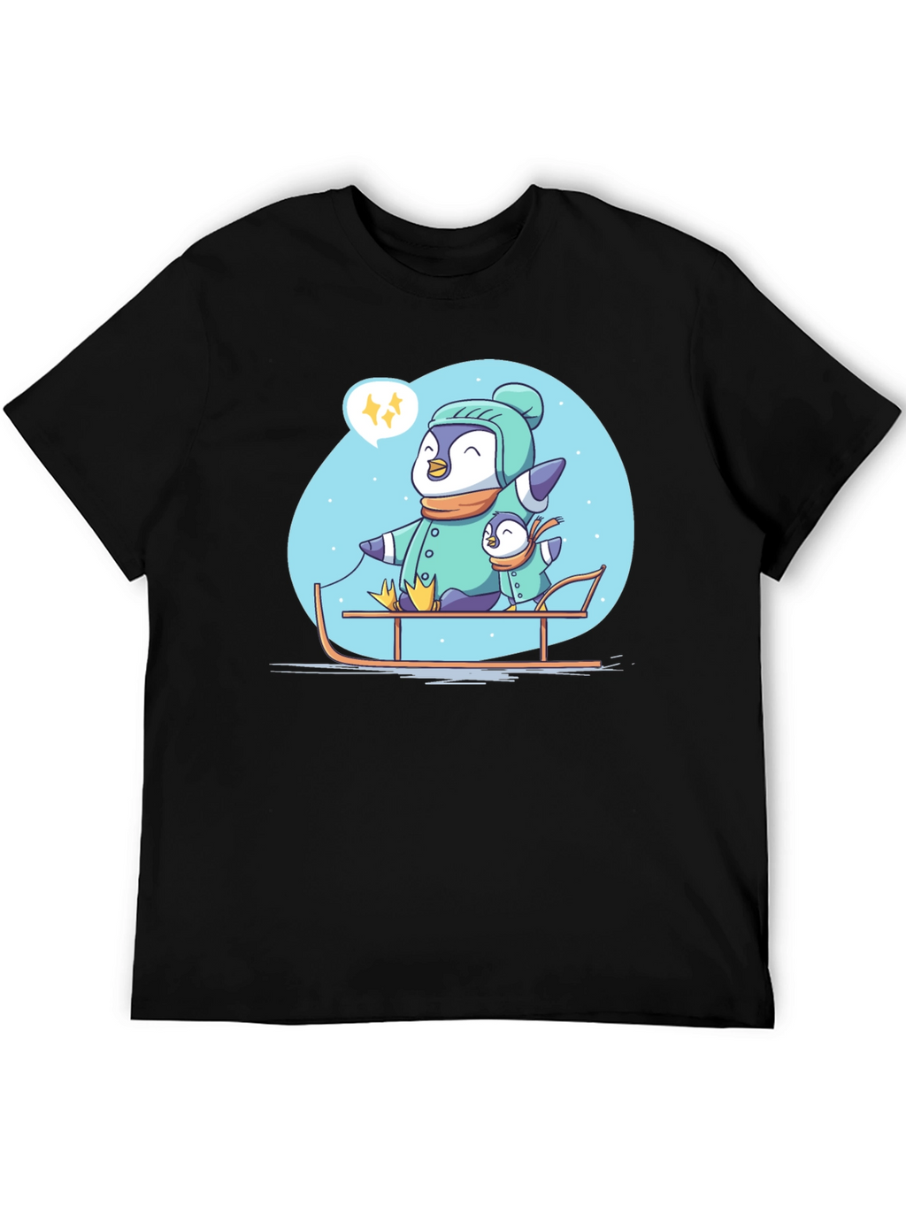 Penguin Family Sledding Graphic Tee