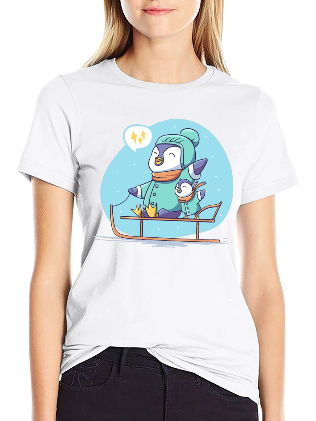 Penguin Family Sledding Graphic Tee