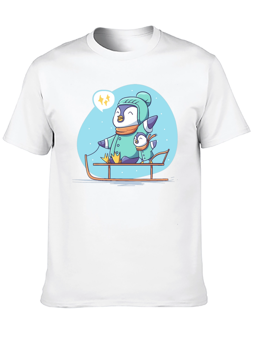 Penguin Family Sledding Graphic Tee