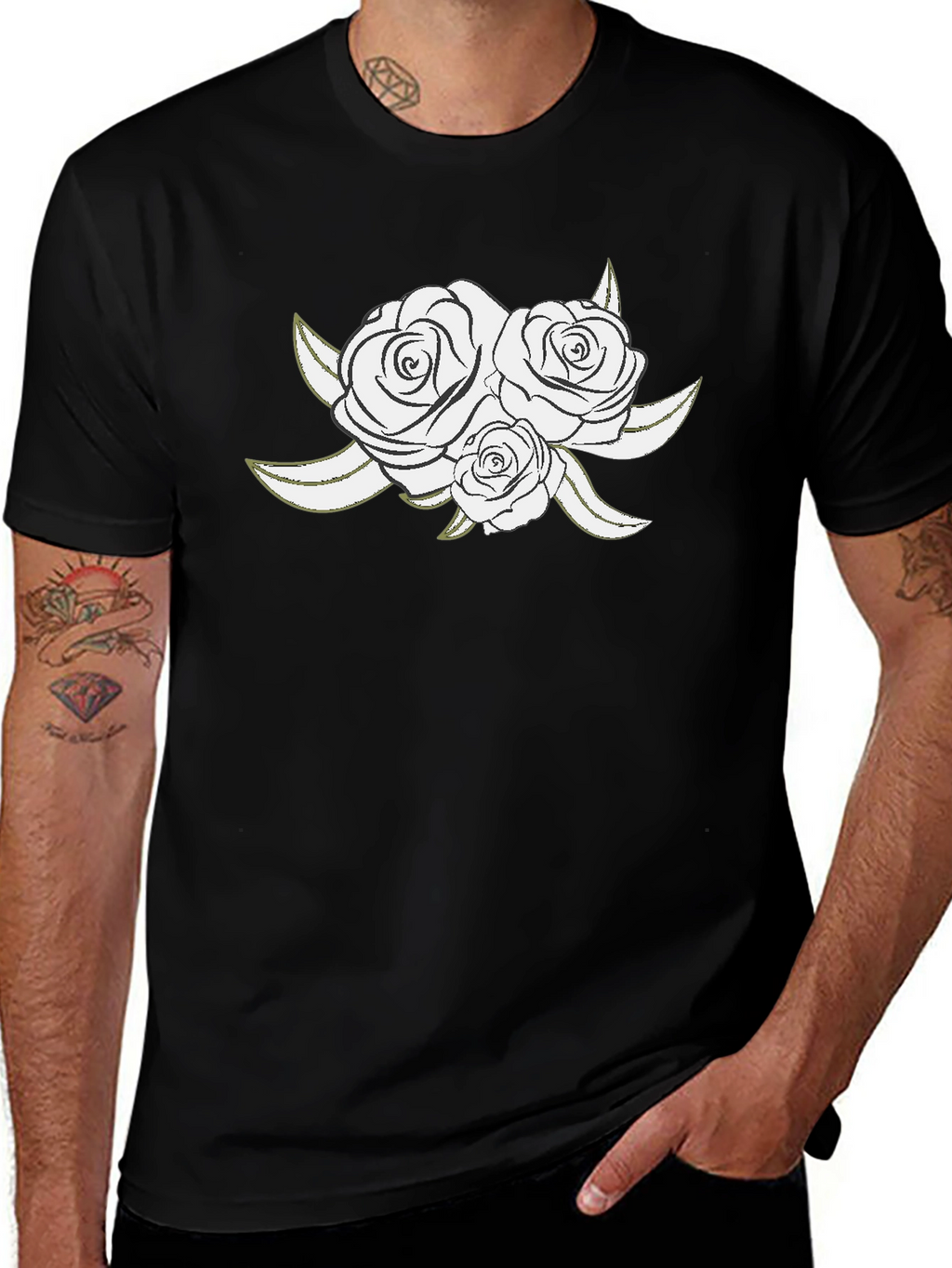 Elegant Rose Graphic Black T-Shirt