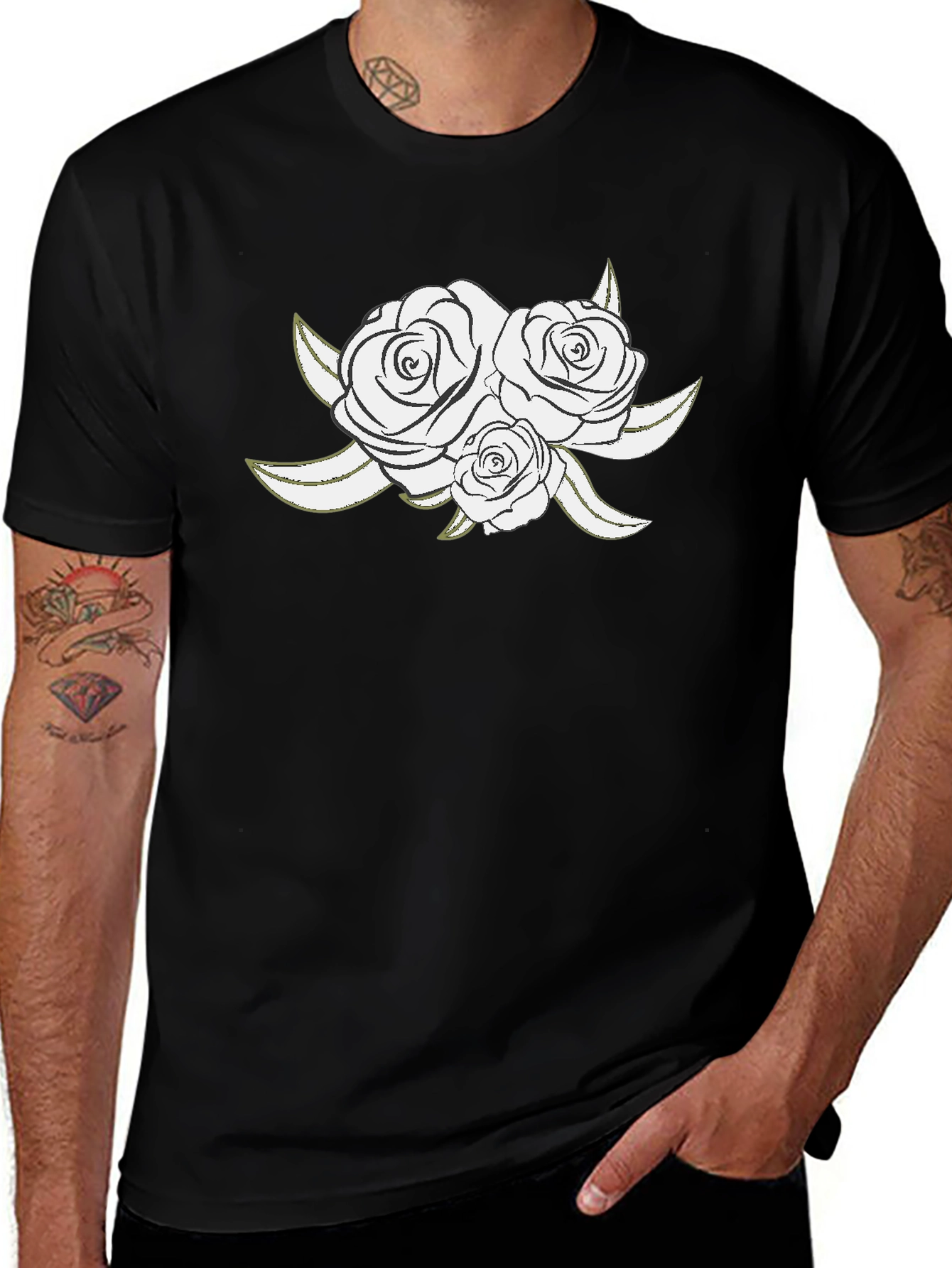 Elegant Rose Graphic Black T-Shirt