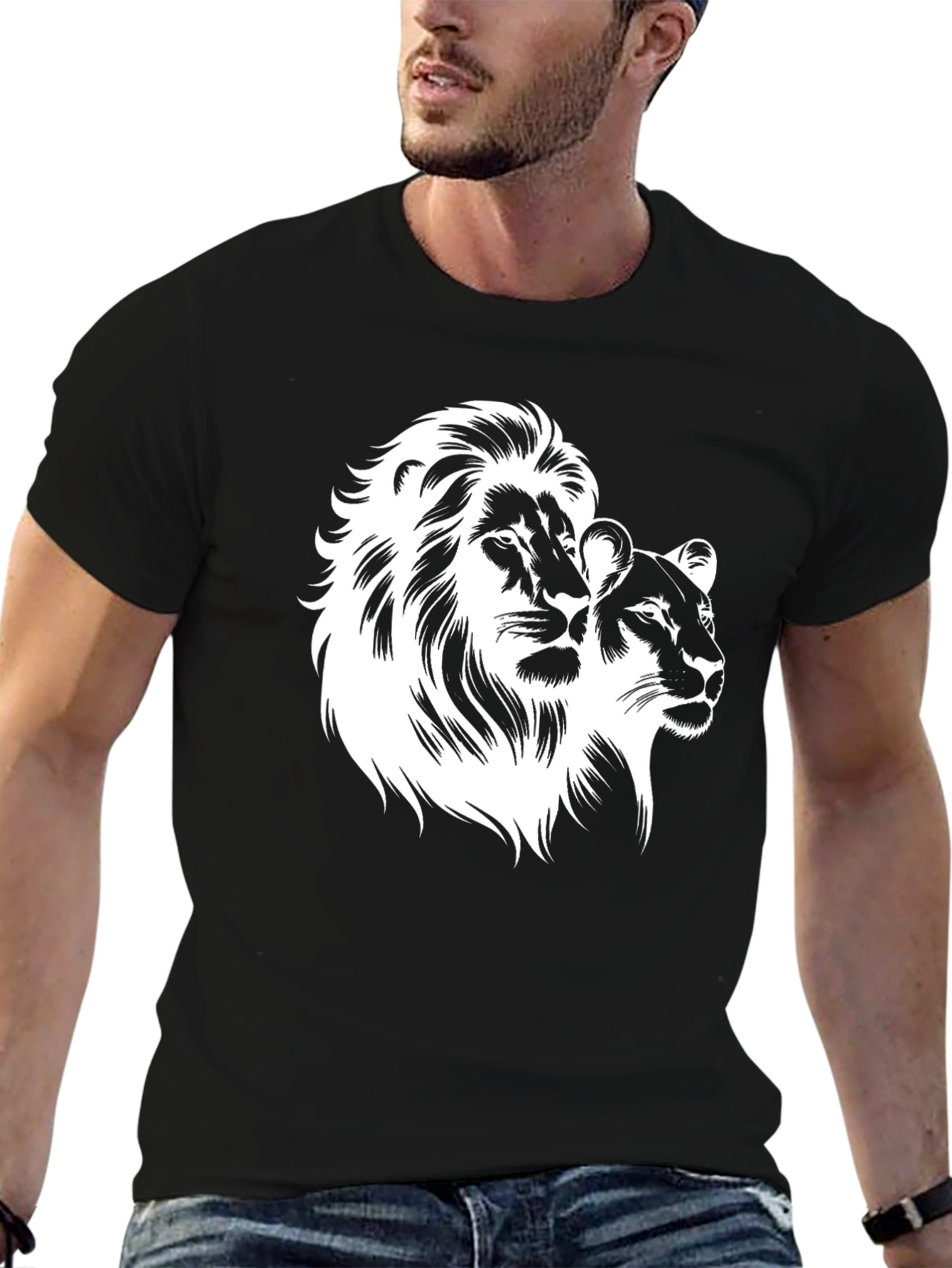 Lion & Lioness Graphic Black T-Shirt