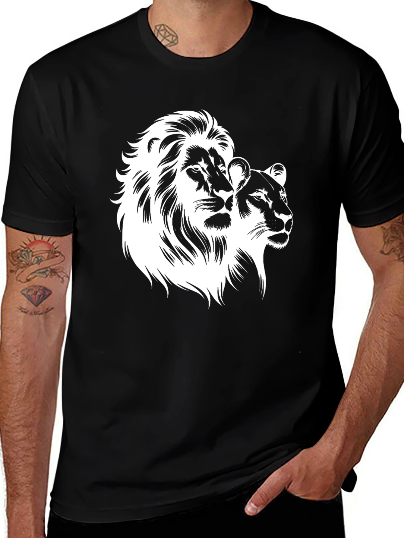 Lion & Lioness Graphic Black T-Shirt