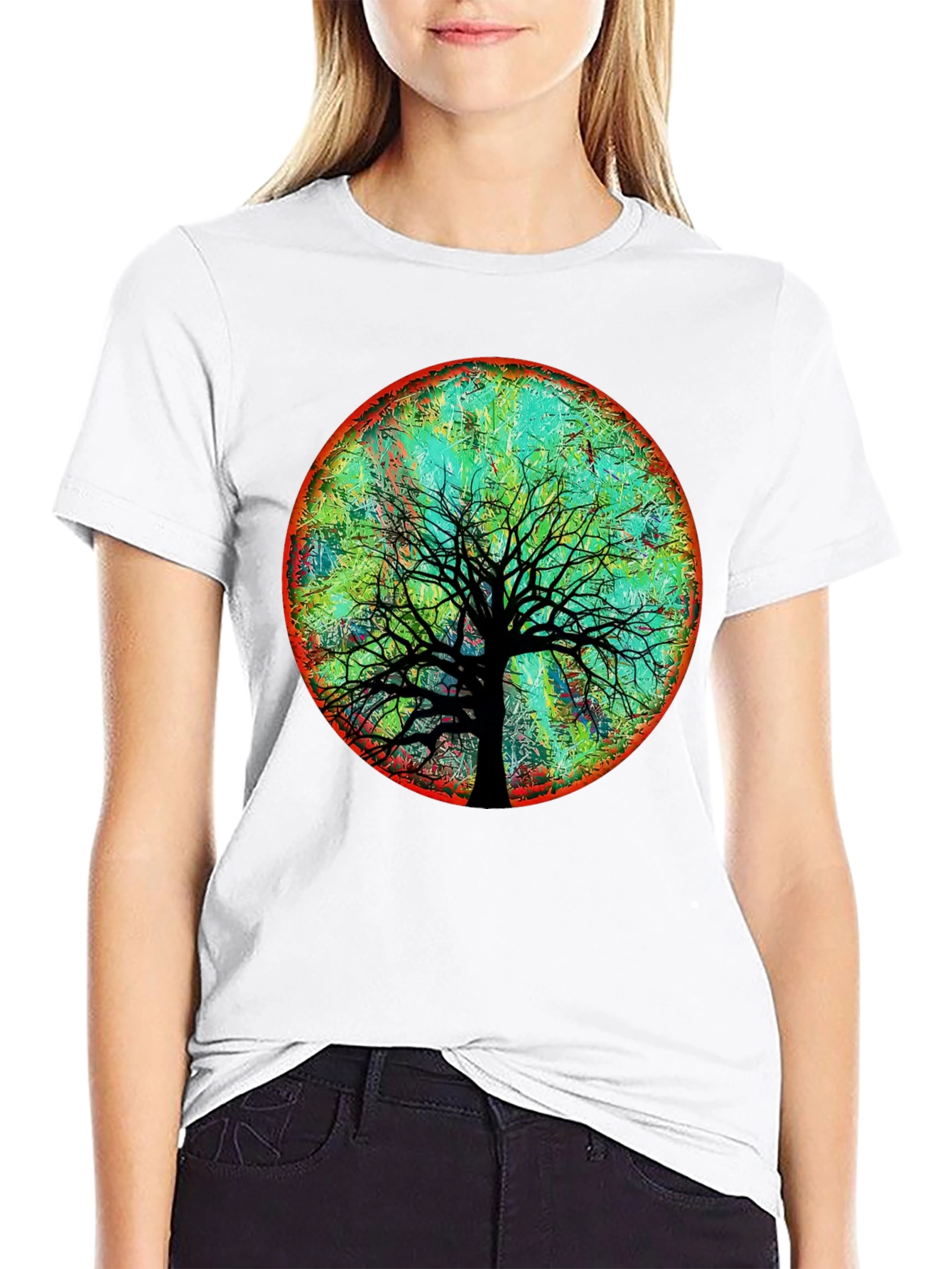 Artsy Tree of Life Graphic Tee - Black Cotton Blend