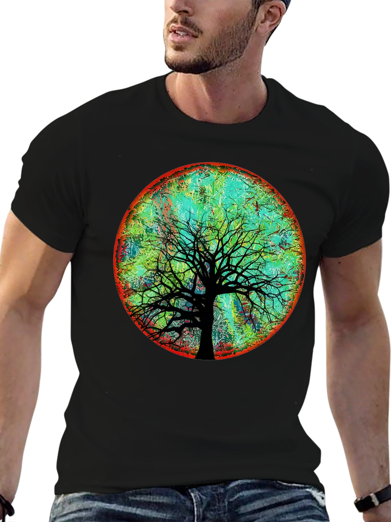 Artsy Tree of Life Graphic Tee - Black Cotton Blend