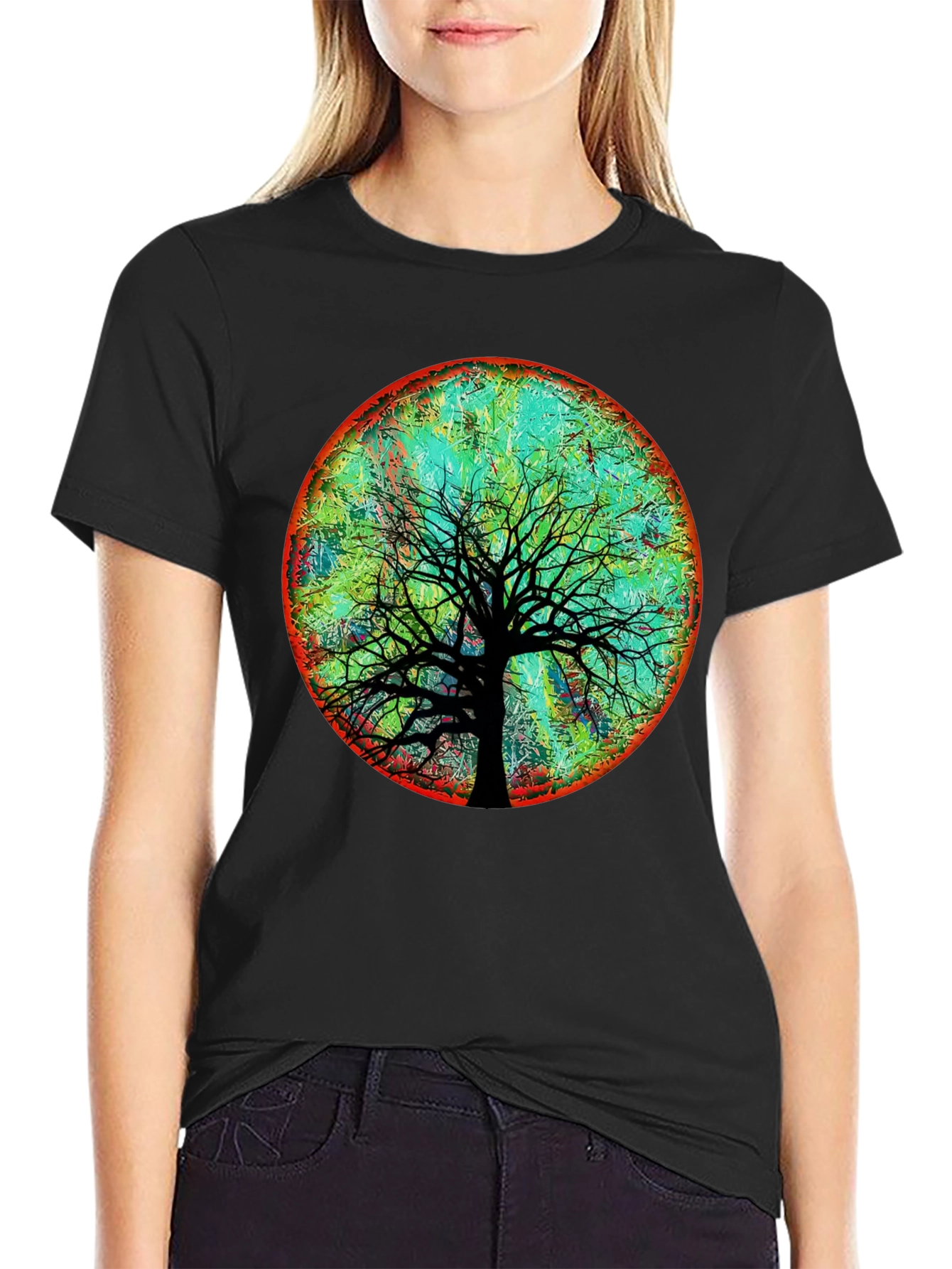 Artsy Tree of Life Graphic Tee - Black Cotton Blend