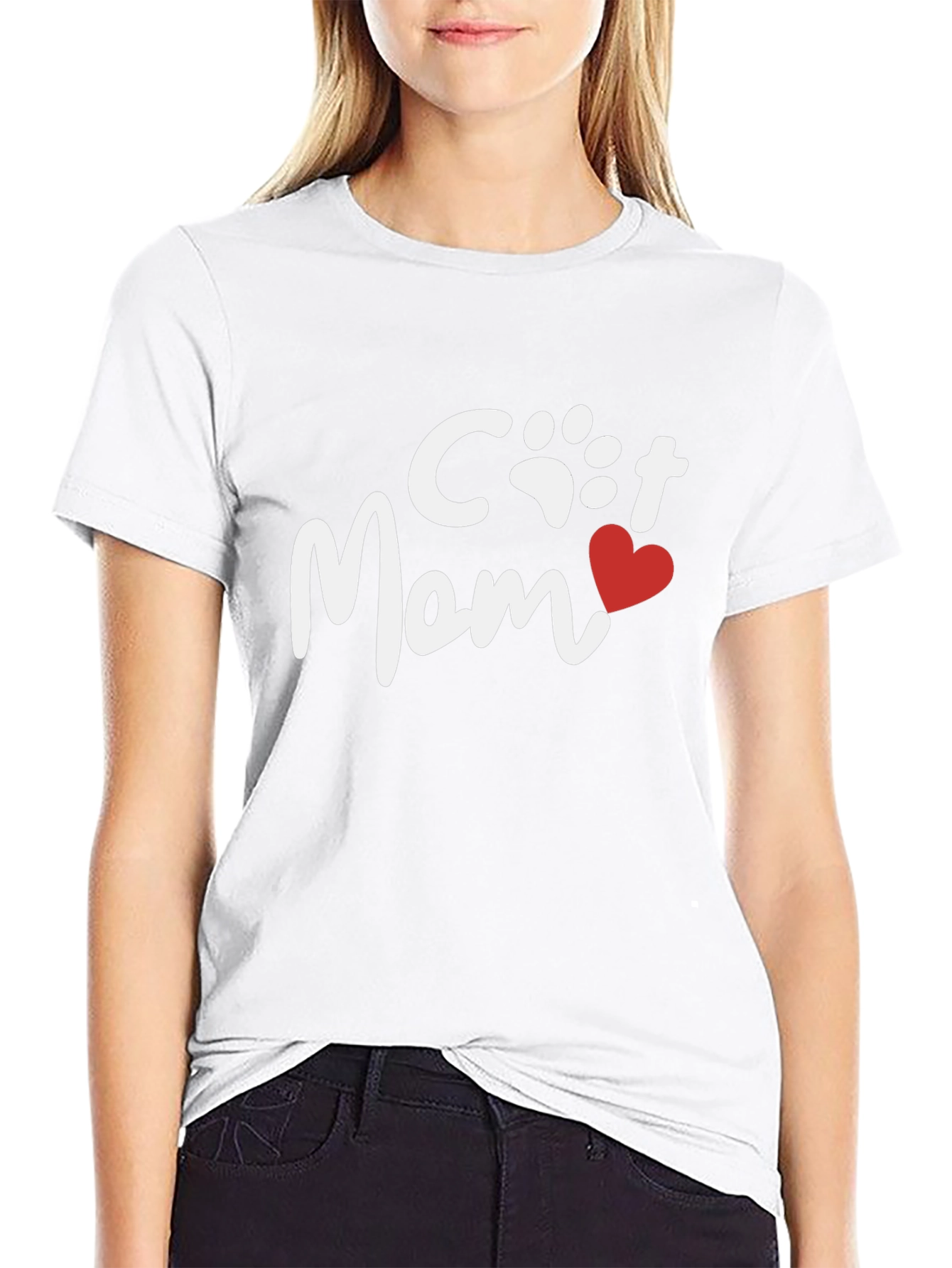 Cat Mom Tee - Heart Paw Print Graphic Shirt