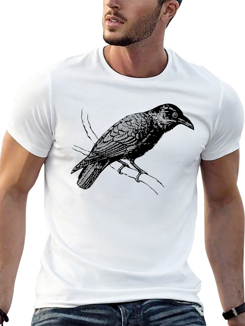Raven Graphic Tee - Stylish Black Crow Bird T-Shirt