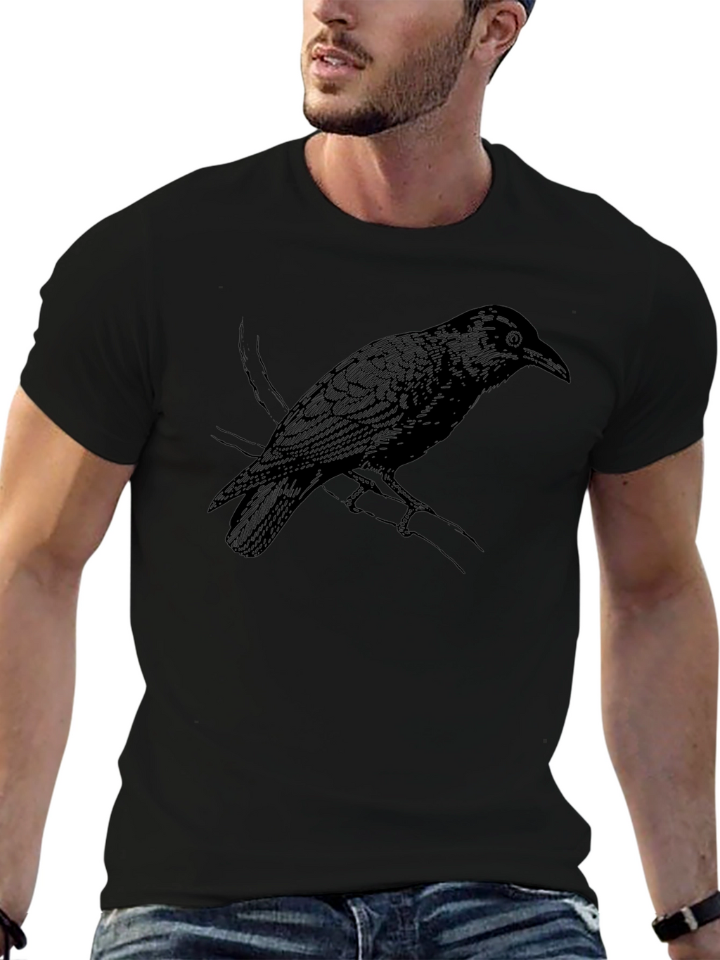 Raven Graphic Tee - Stylish Black Crow Bird T-Shirt