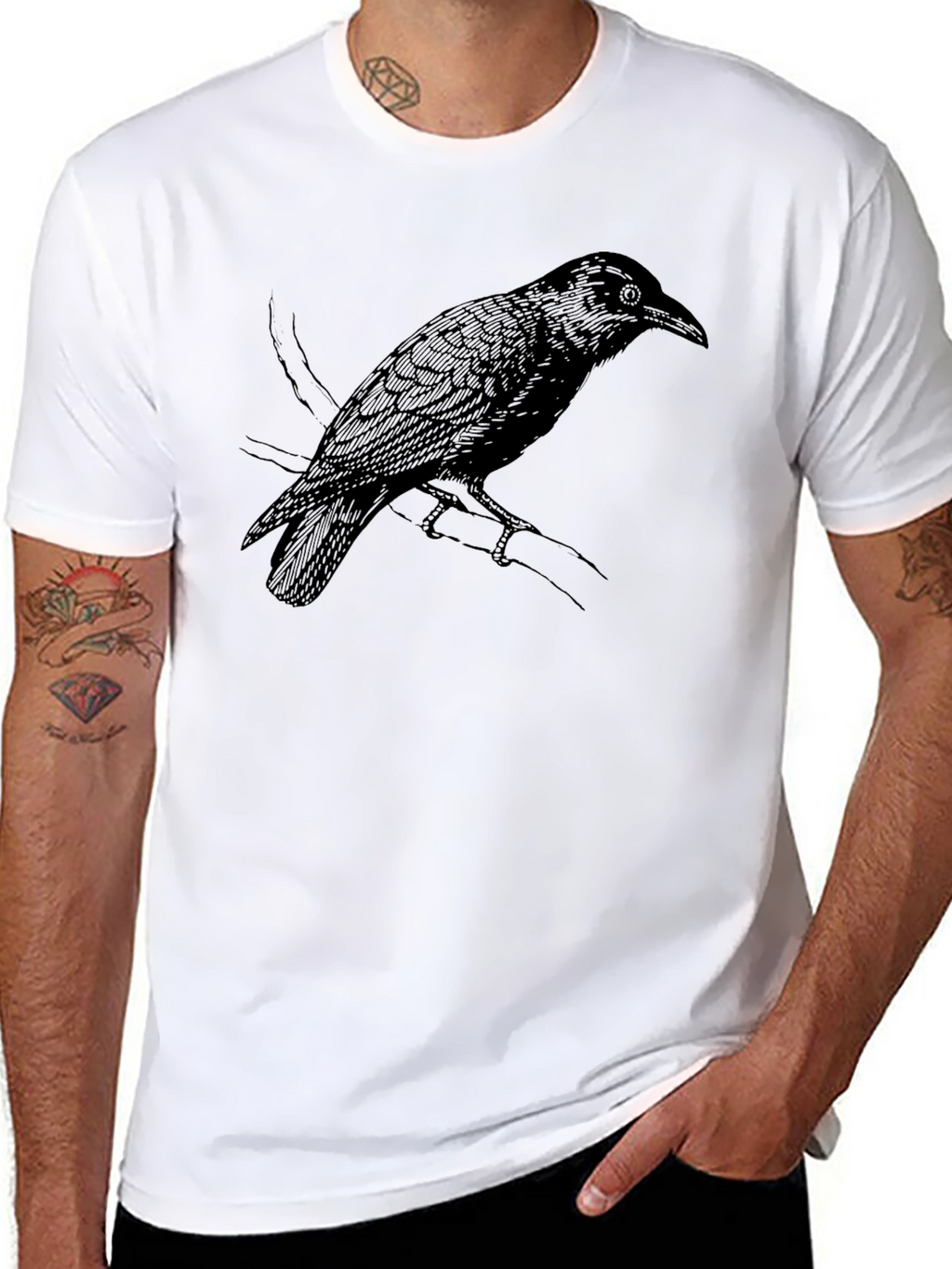 Raven Graphic Tee - Stylish Black Crow Bird T-Shirt