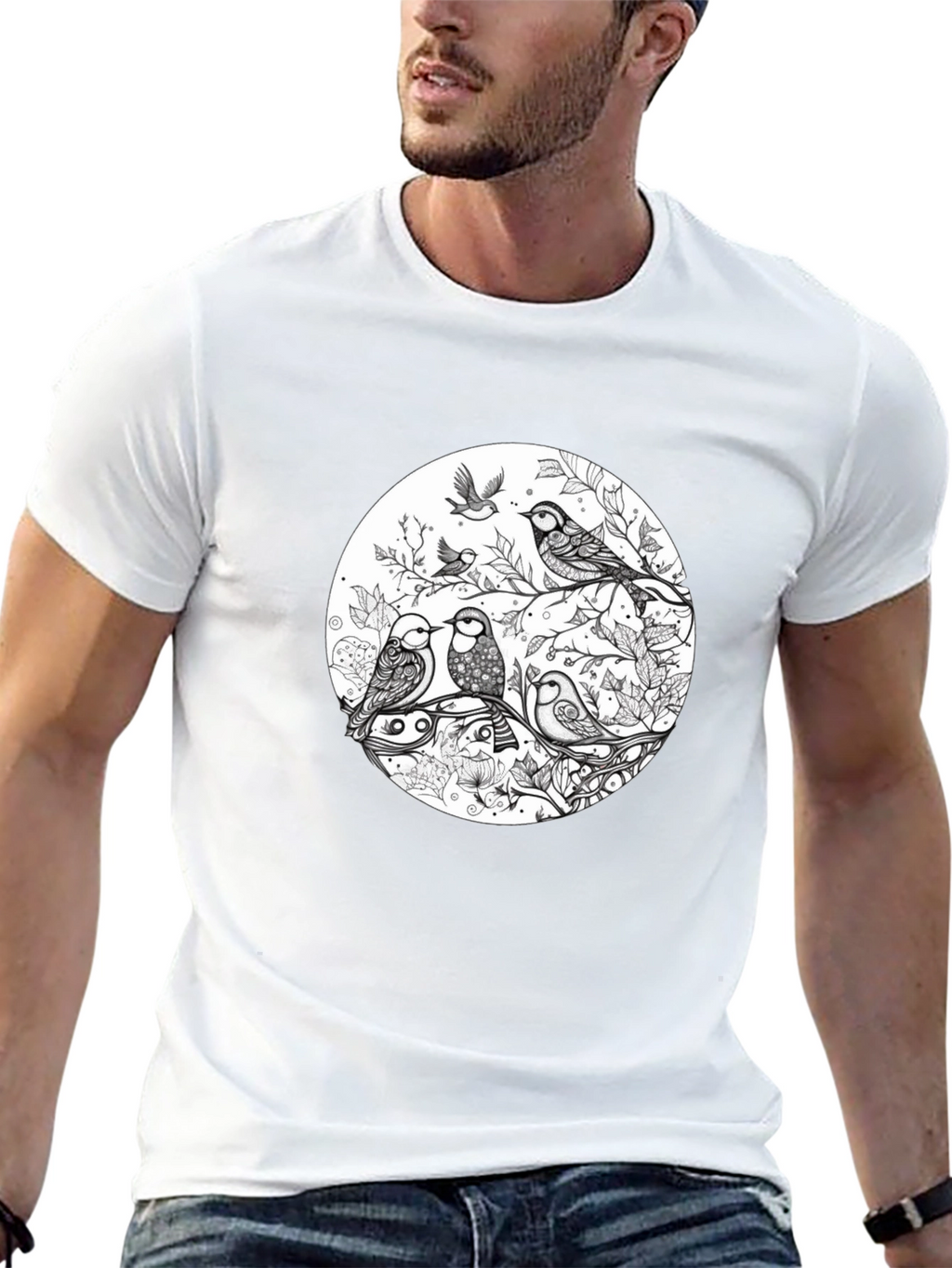 Birds on Branch Graphic Black T-Shirt
