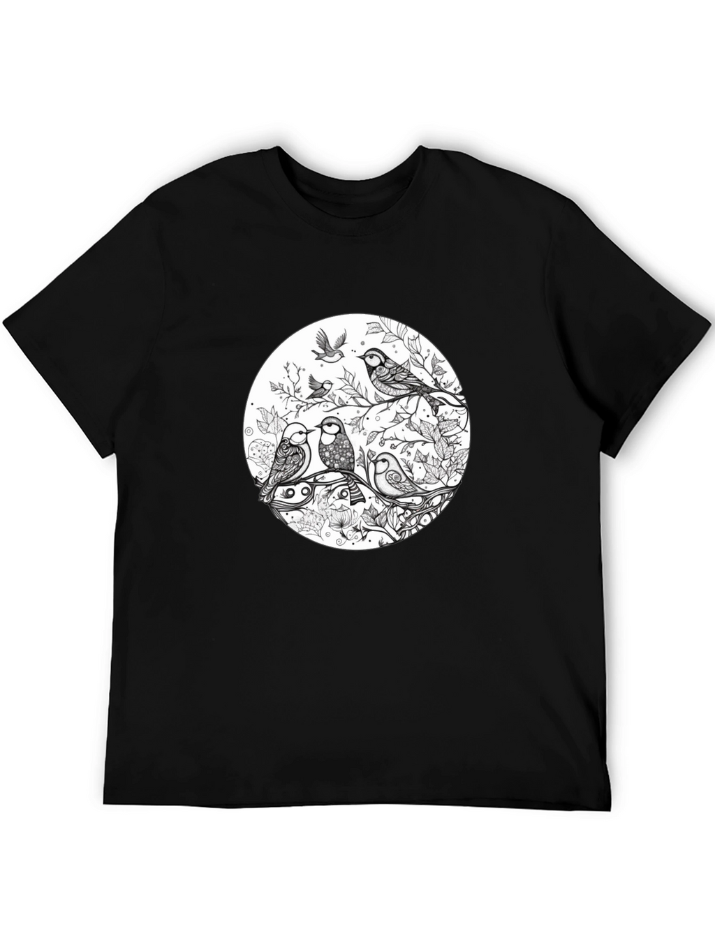 Birds on Branch Graphic Black T-Shirt