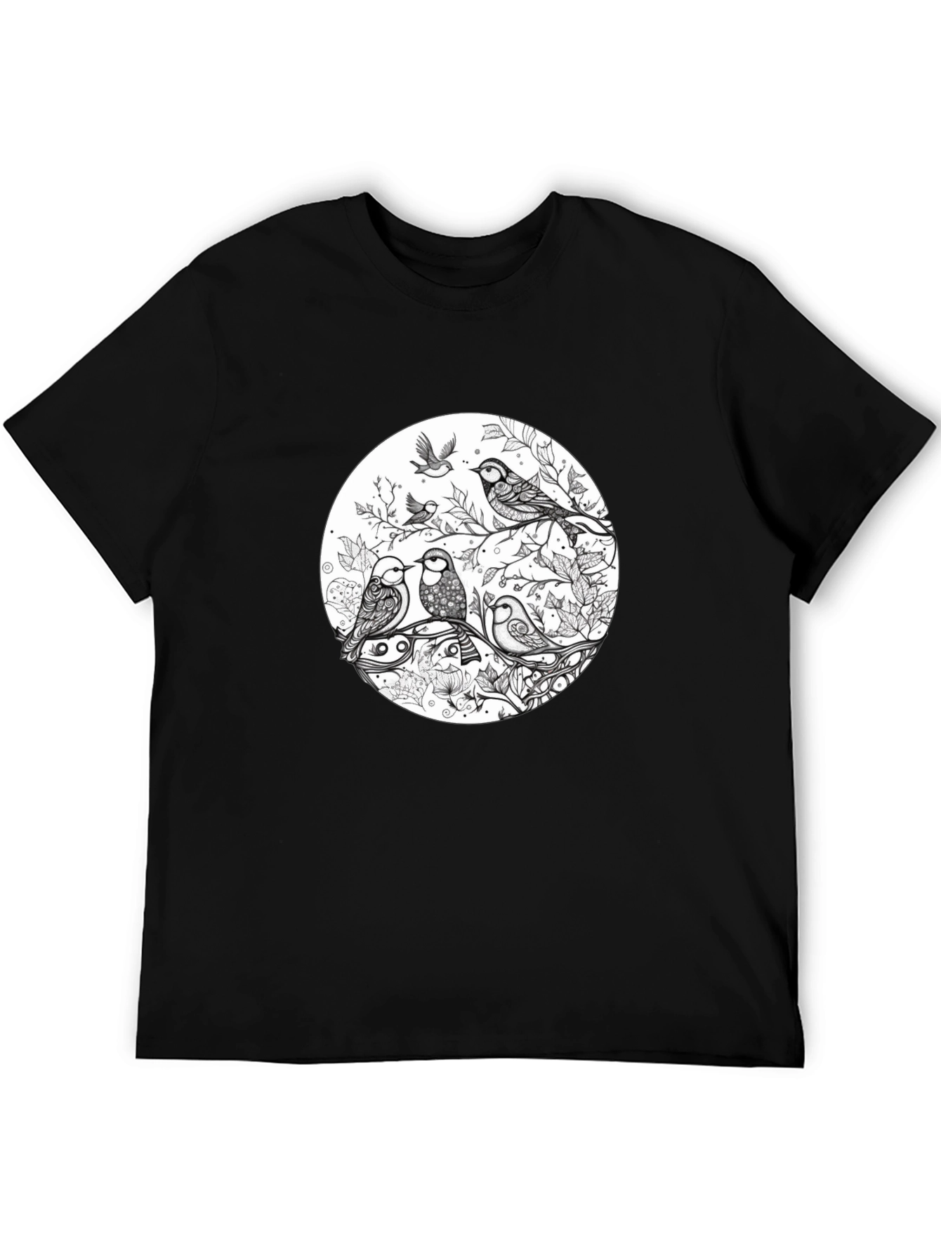 Birds on Branch Graphic Black T-Shirt