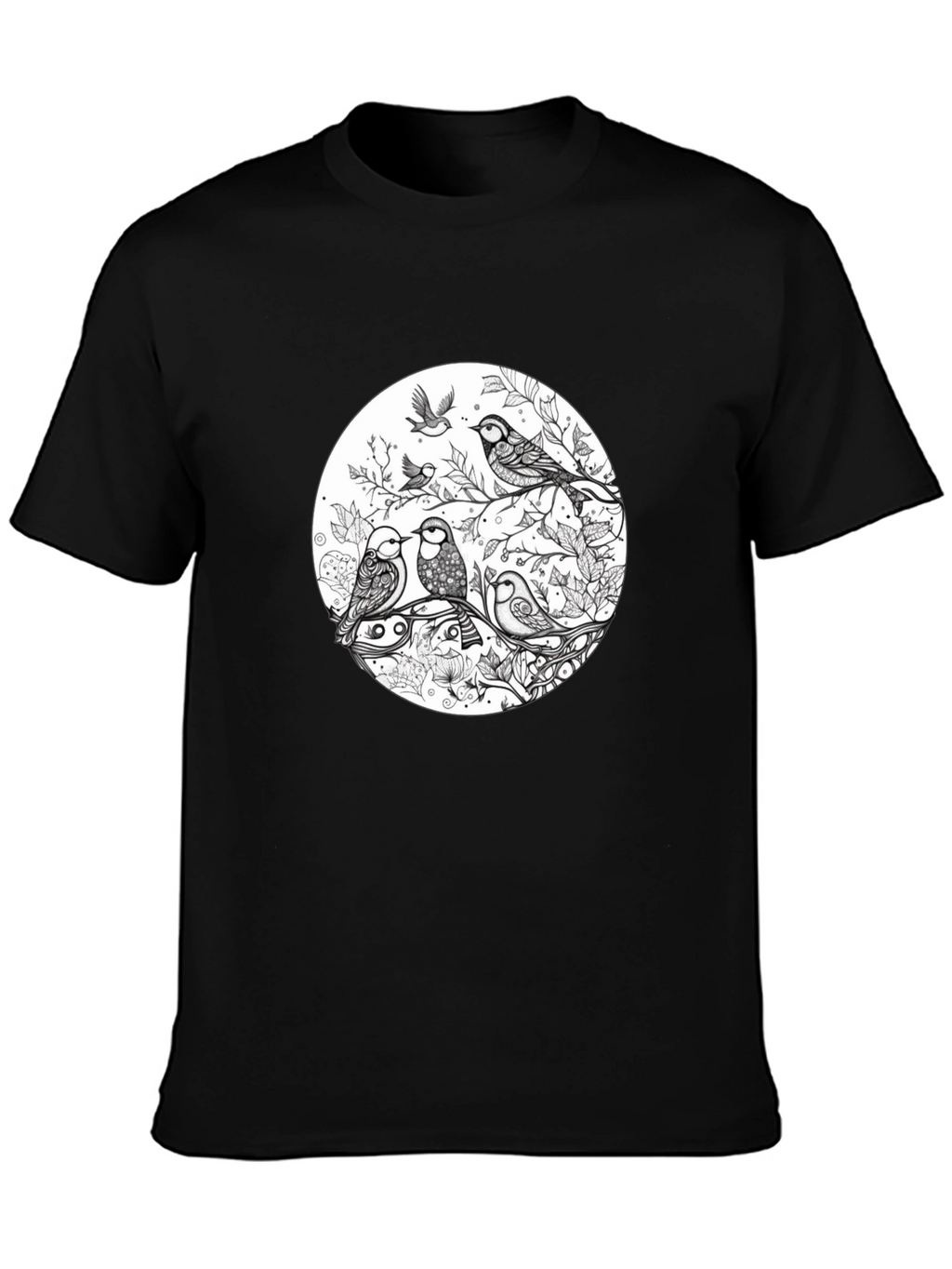 Birds on Branch Graphic Black T-Shirt