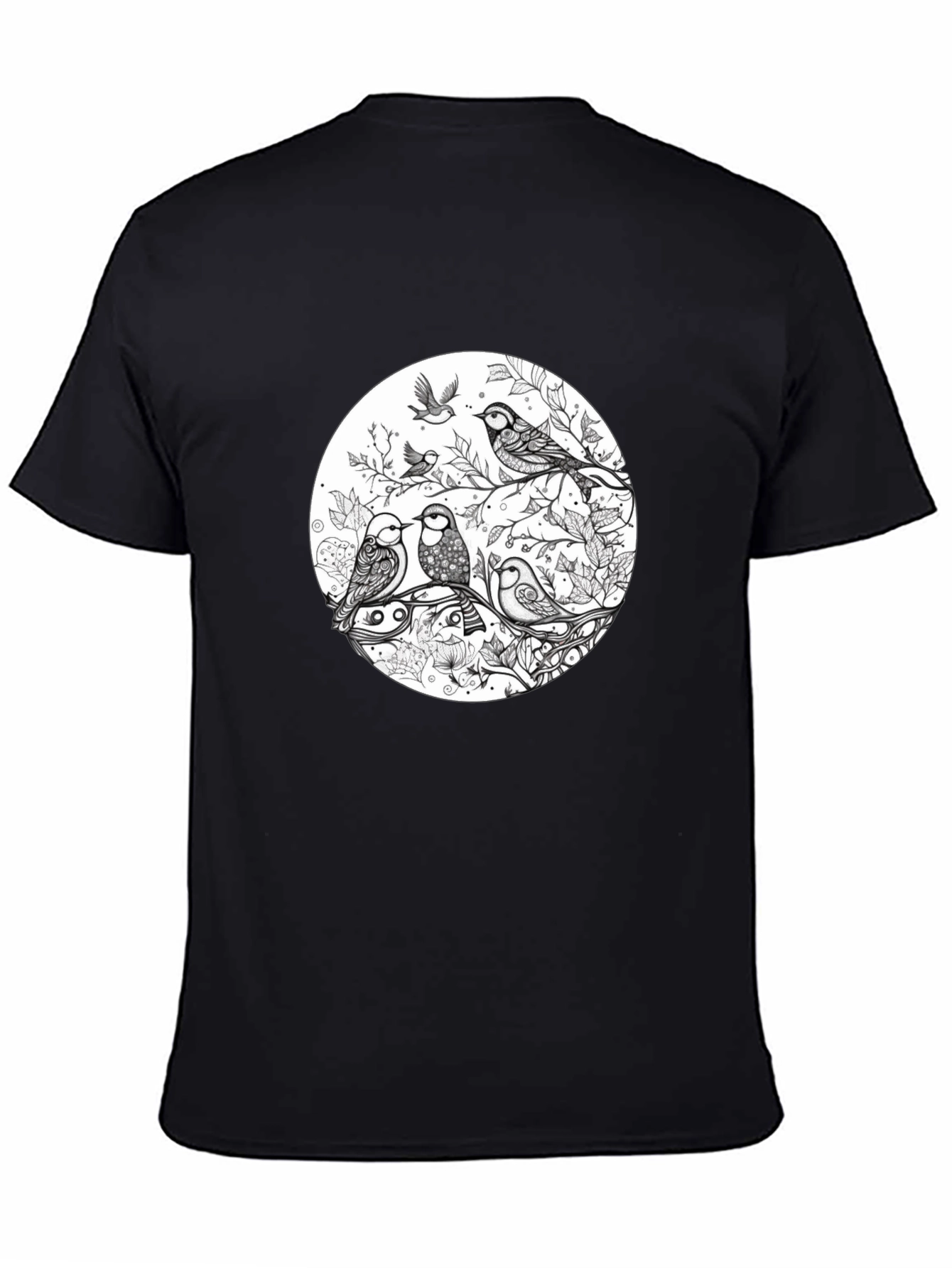 Birds on Branch Graphic Black T-Shirt