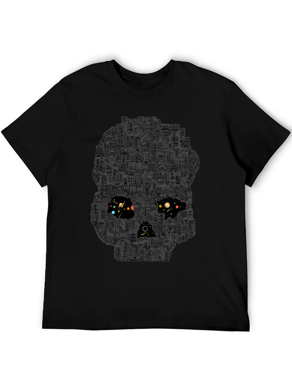 Skull Galaxy Graphic T-Shirt - Black