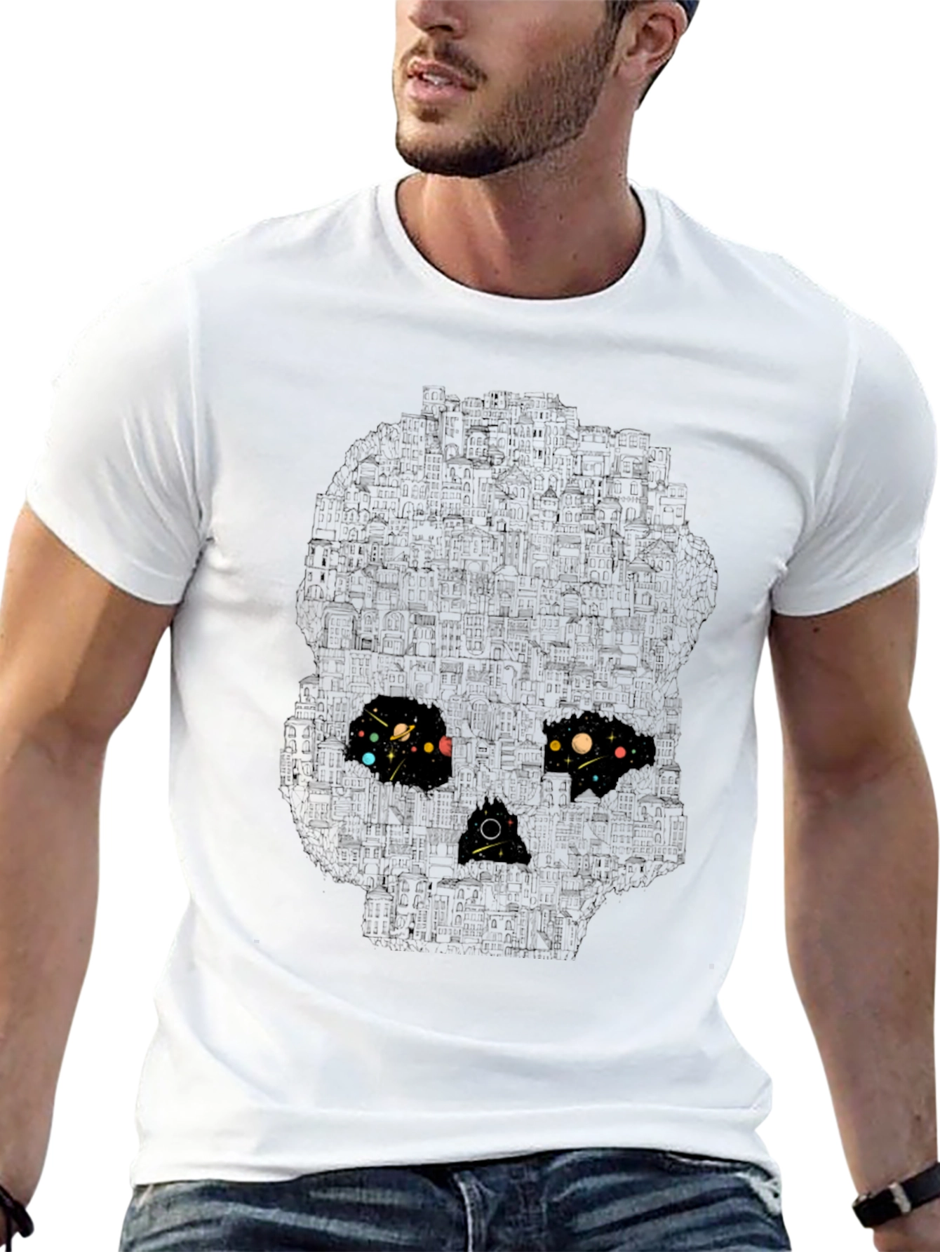 Skull Galaxy Graphic T-Shirt - Black
