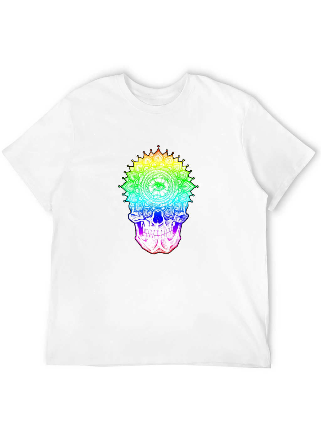 Rainbow Skull Mandala Graphic Tee - Unique Design