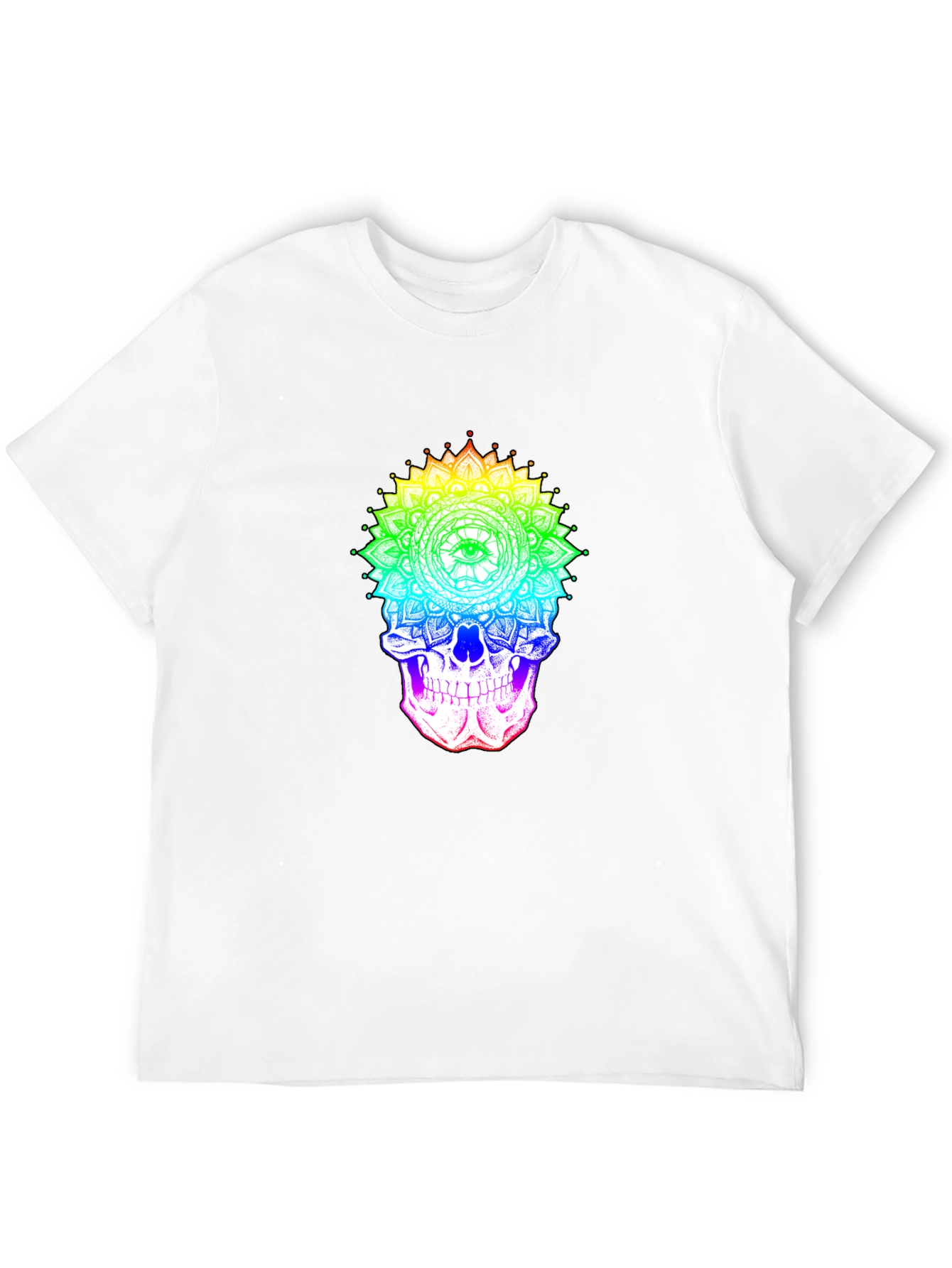 Rainbow Skull Mandala Graphic Tee - Unique Design