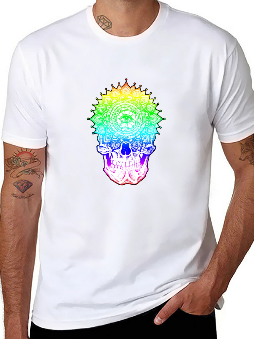 Rainbow Skull Mandala Graphic Tee - Unique Design