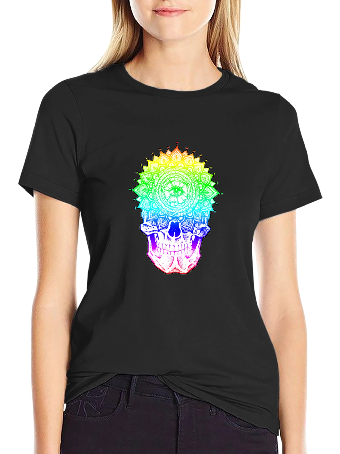 Rainbow Skull Mandala Graphic Tee - Unique Design