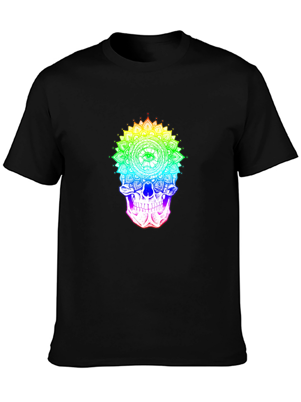 Rainbow Skull Mandala Graphic Tee - Unique Design