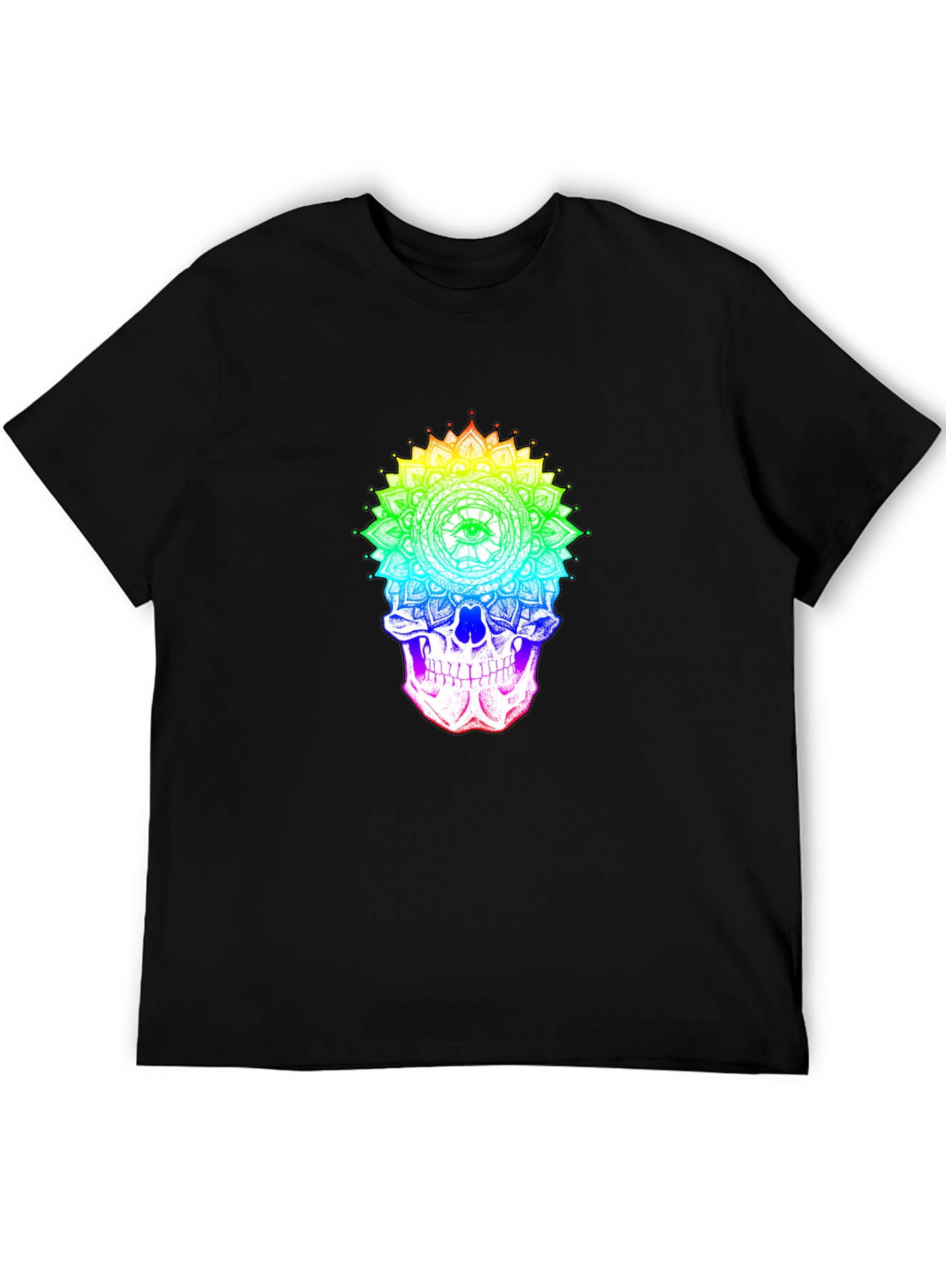 Rainbow Skull Mandala Graphic Tee - Unique Design