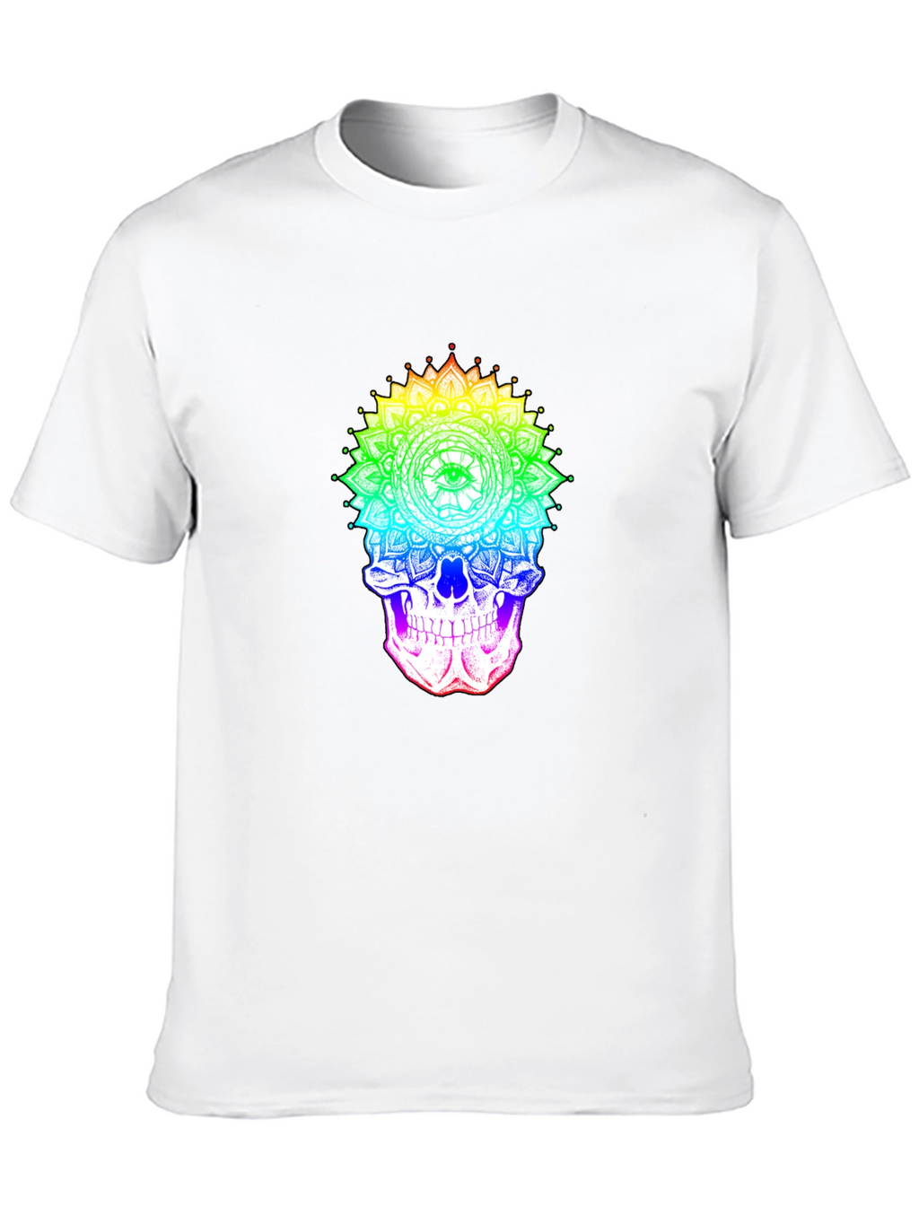 Rainbow Skull Mandala Graphic Tee - Unique Design