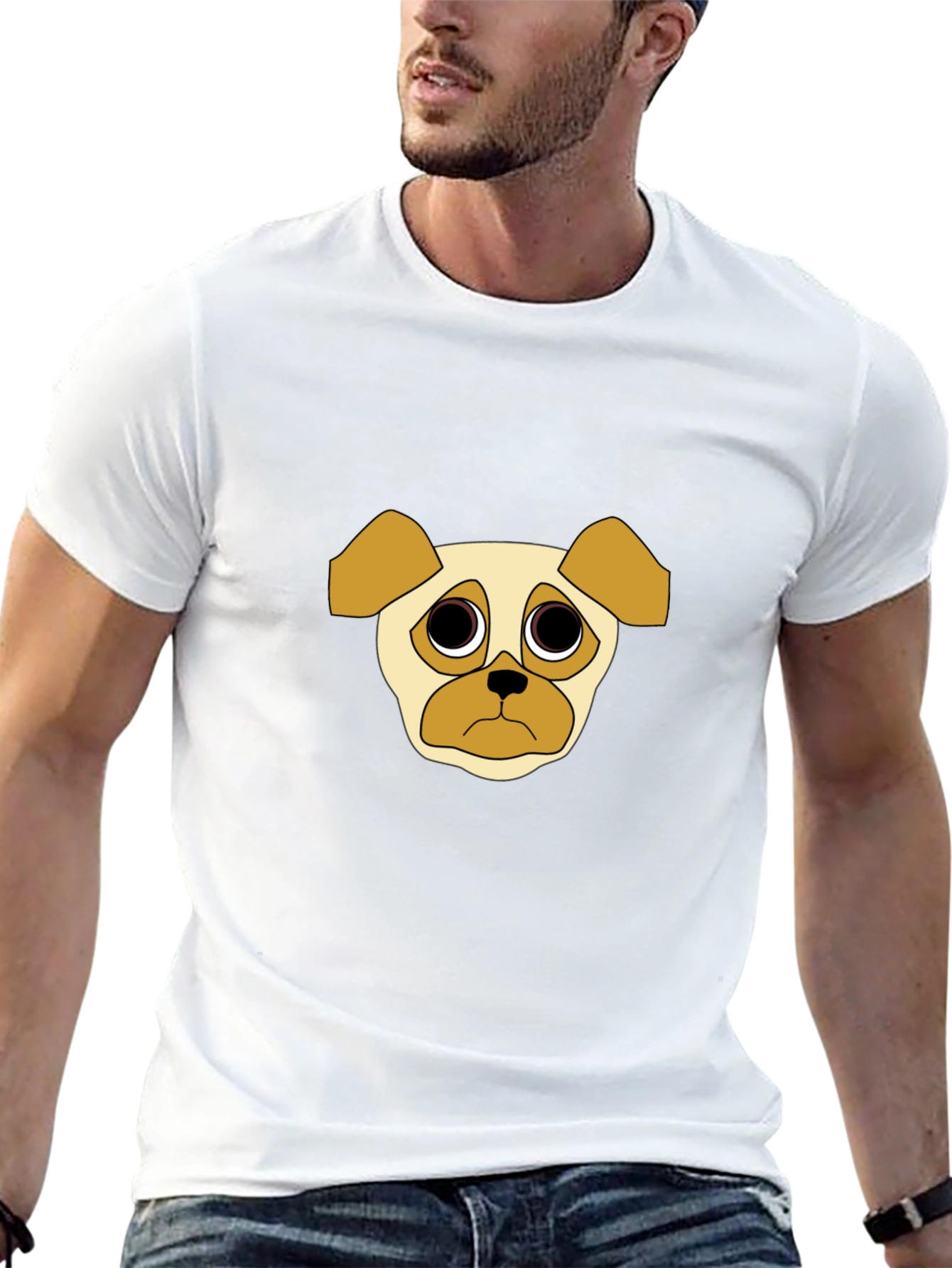 Sad Pug Graphic Tee - Black Cotton Casual T-Shirt