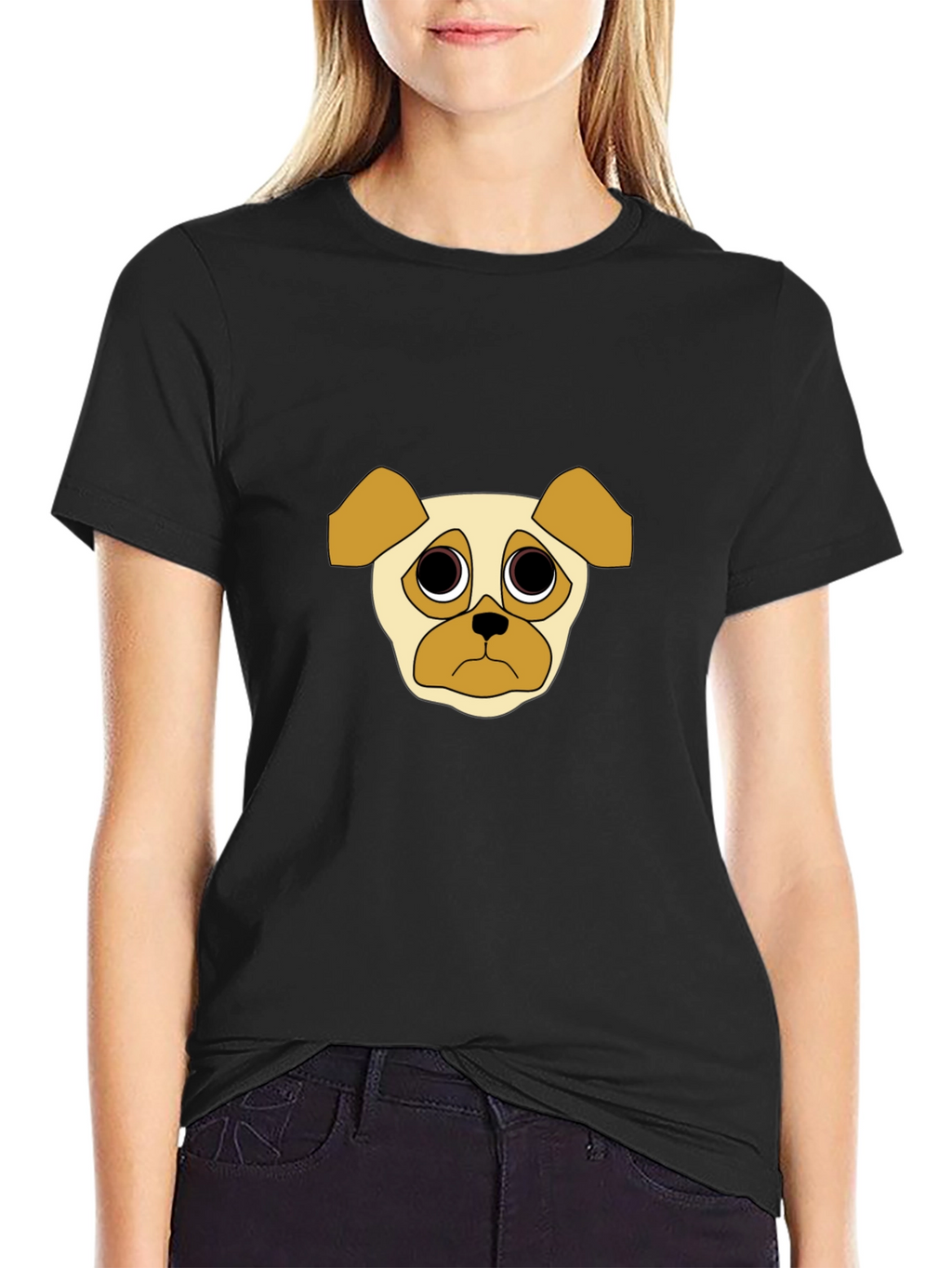 Sad Pug Graphic Tee - Black Cotton Casual T-Shirt