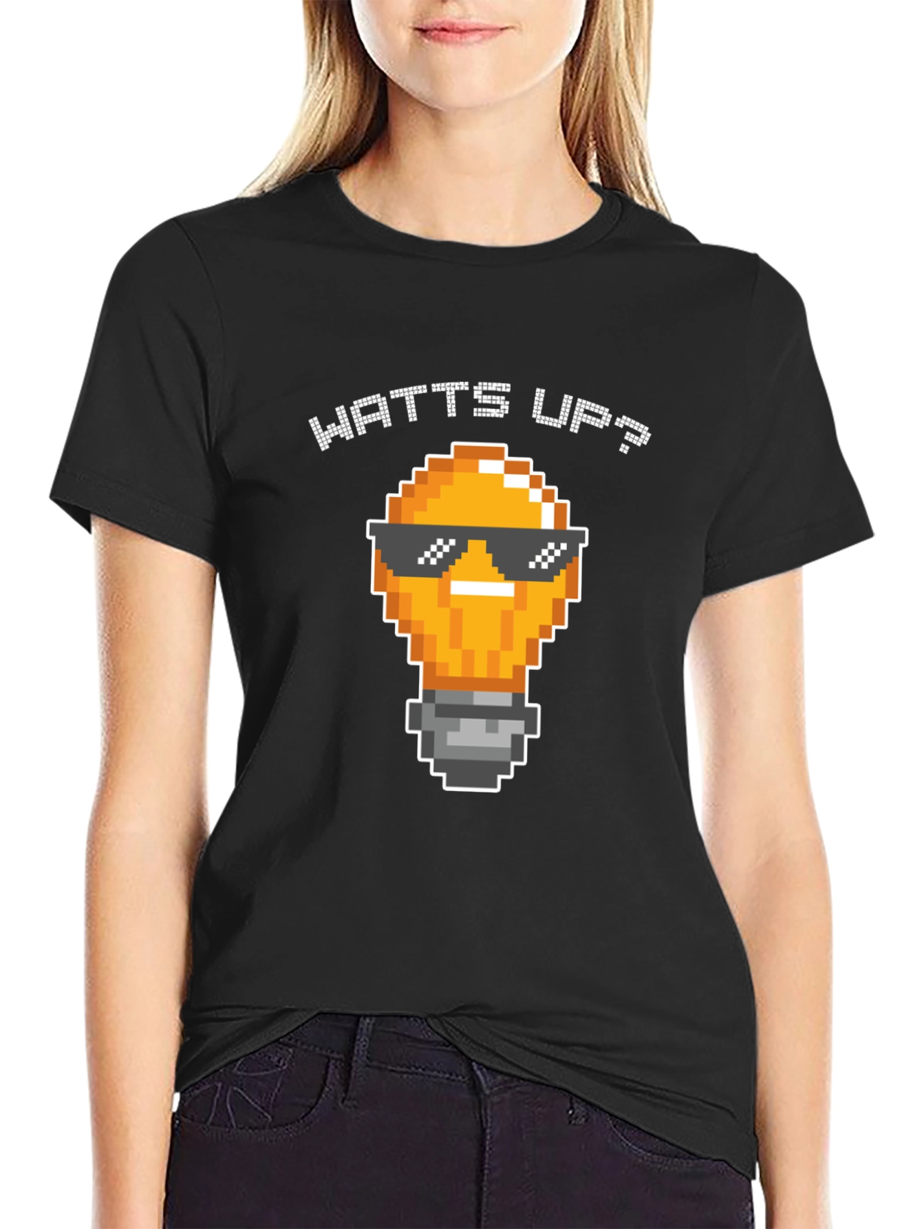 Watts Up? Pixel Light Bulb T-Shirt - Black