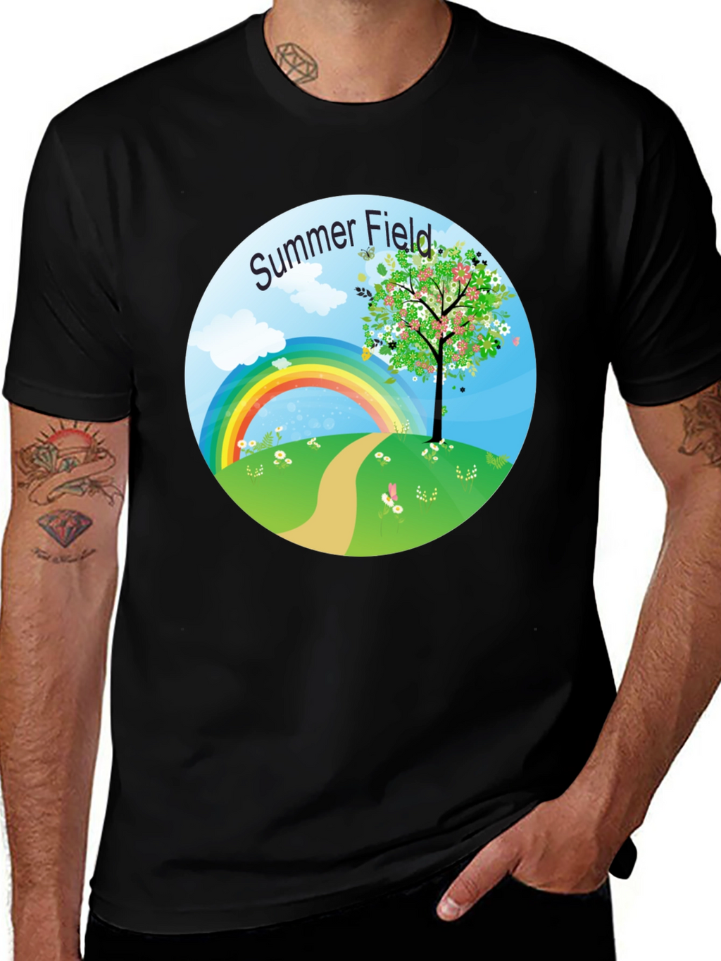 Summer Field Graphic Tee - Black Short Sleeve