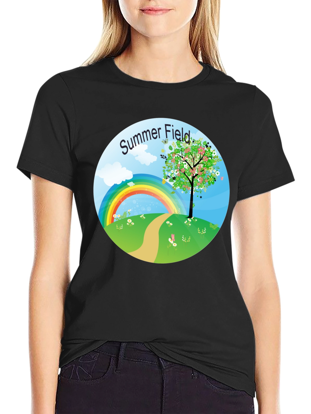 Summer Field Graphic Tee - Black Short Sleeve