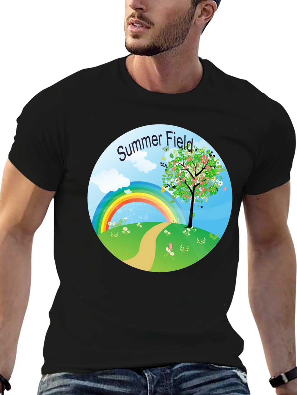 Summer Field Graphic Tee - Black Short Sleeve