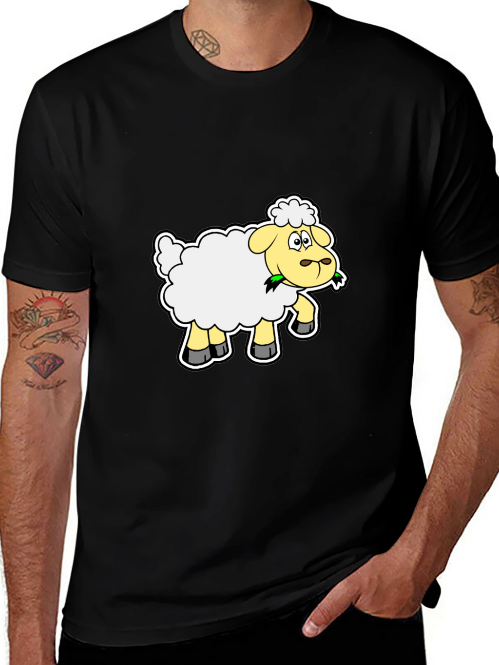 Sheep Graphic Tee - Black Cotton Blend
