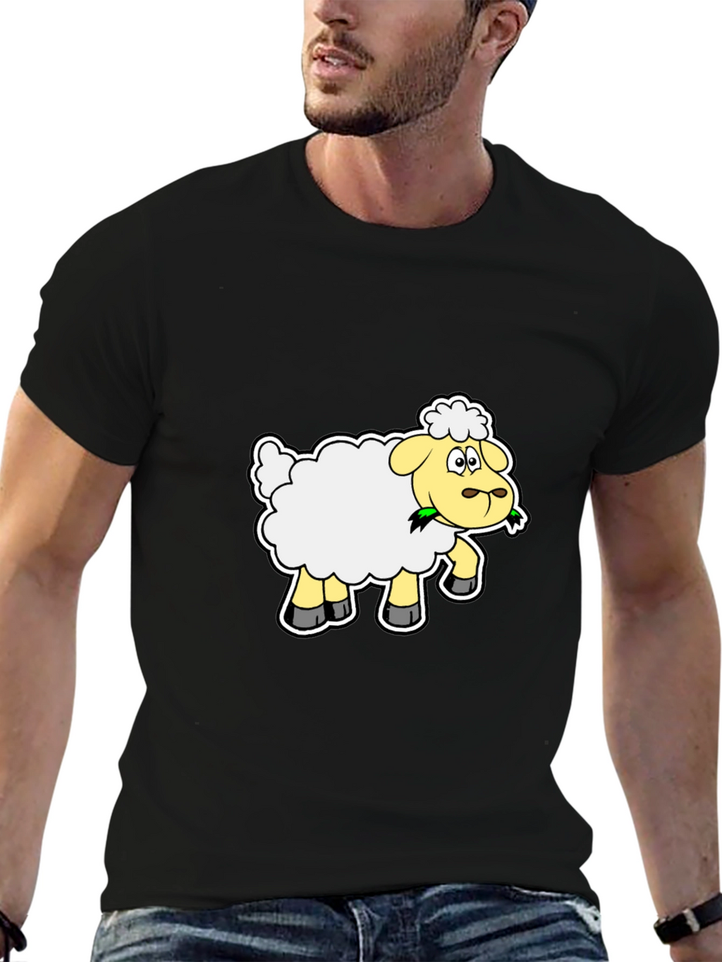 Sheep Graphic Tee - Black Cotton Blend
