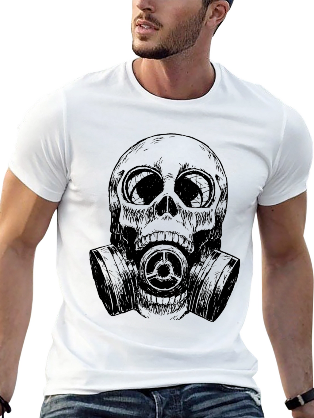 Skull Gas Mask Graphic Tee - Black