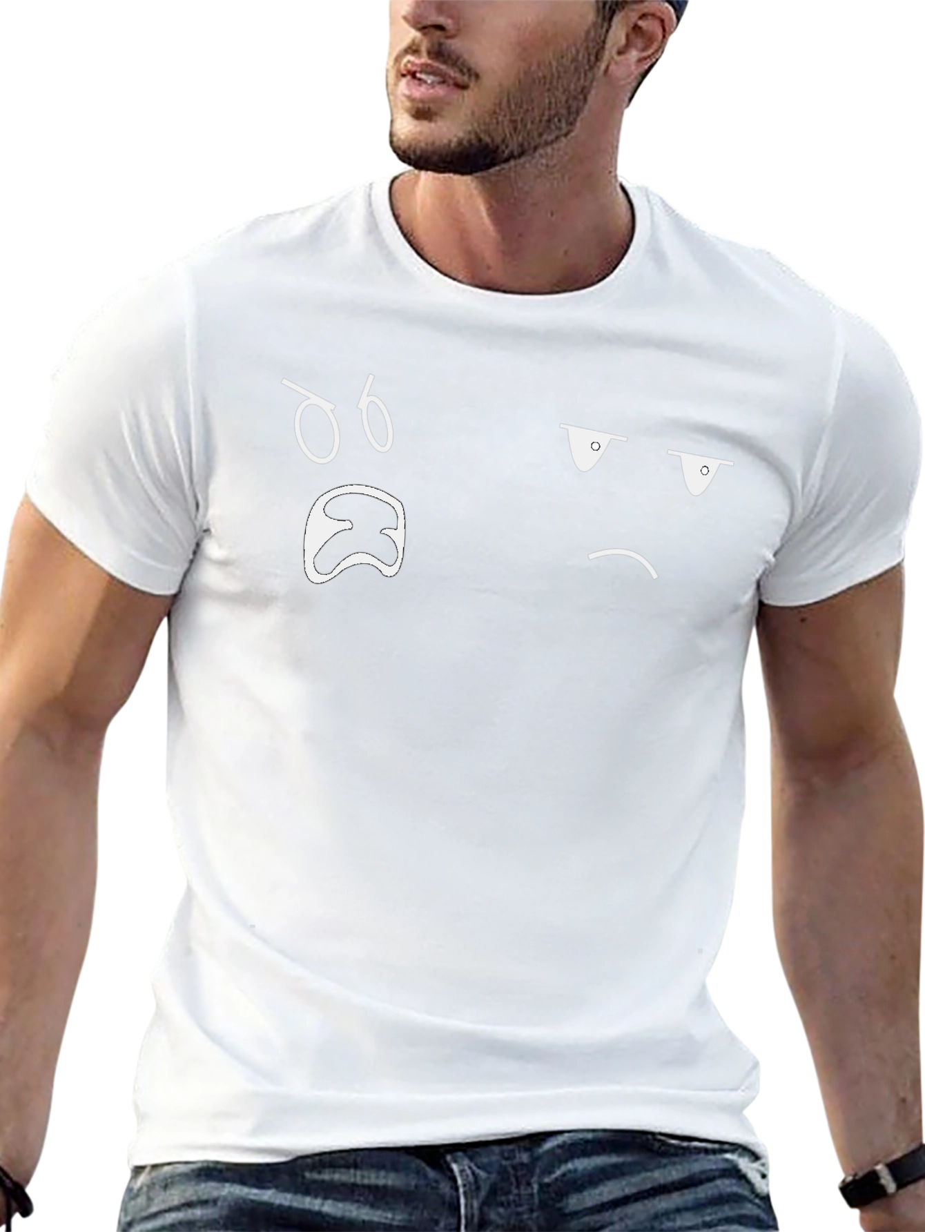 Funny Mood Face Graphic Print Black T-Shirt