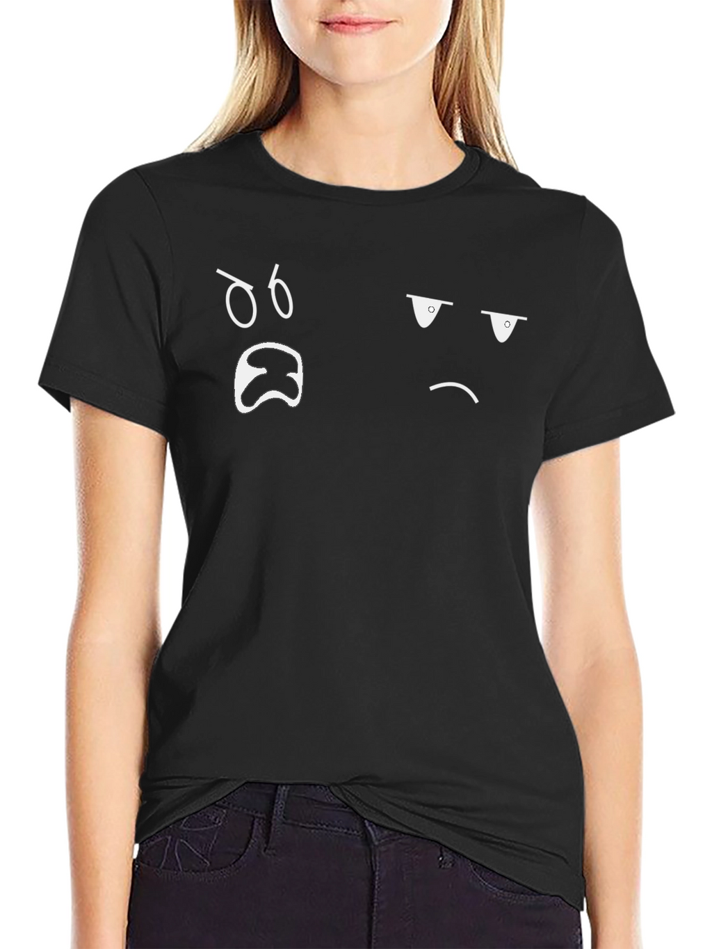 Funny Mood Face Graphic Print Black T-Shirt