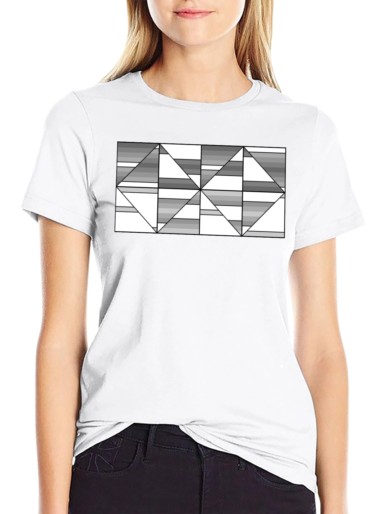 Abstract Geometric Triangle T-Shirt - Black