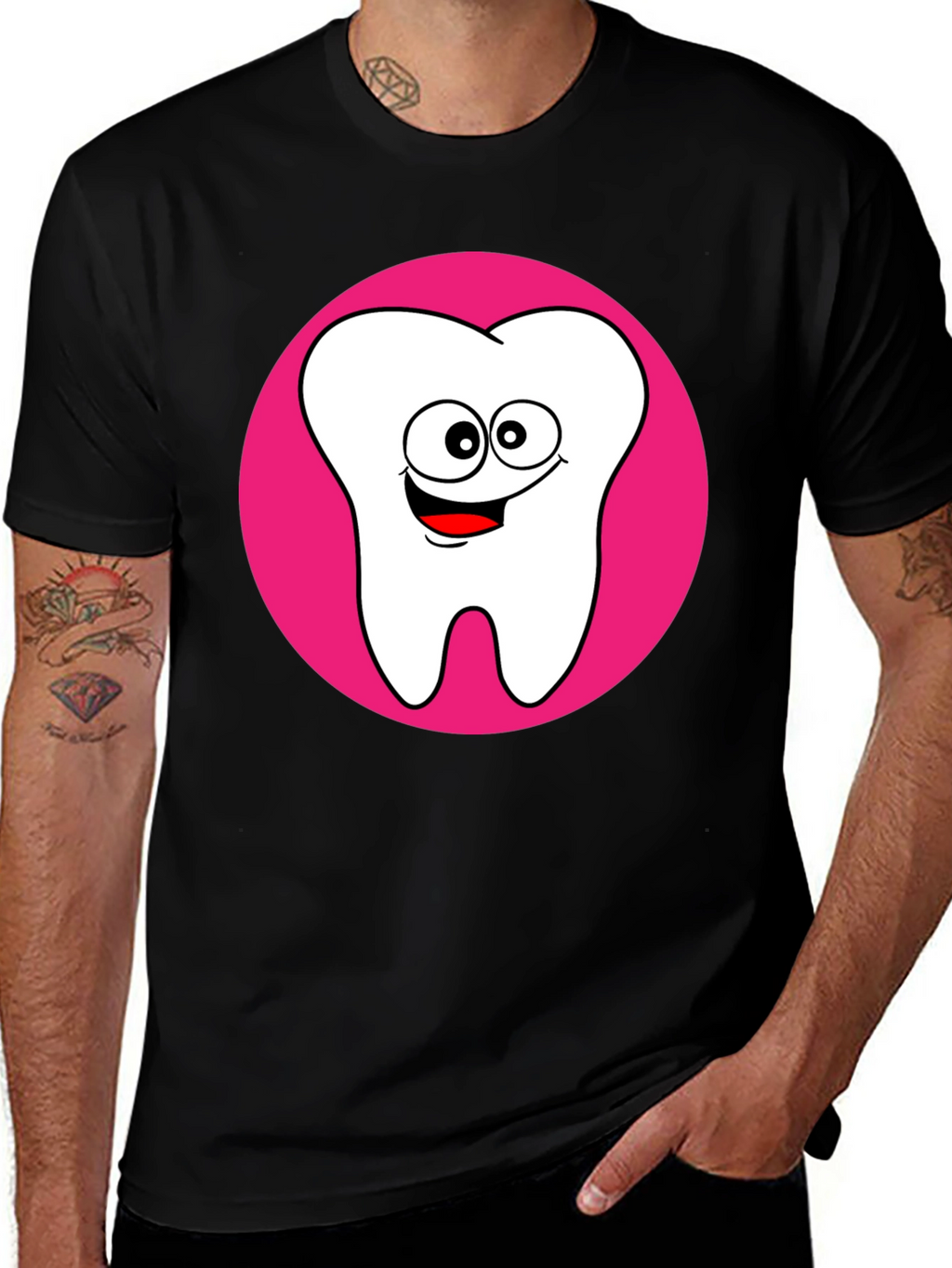 Funny Tooth Graphic Tee - Black Cotton T-Shirt