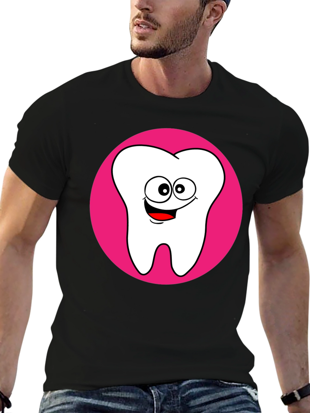 Funny Tooth Graphic Tee - Black Cotton T-Shirt