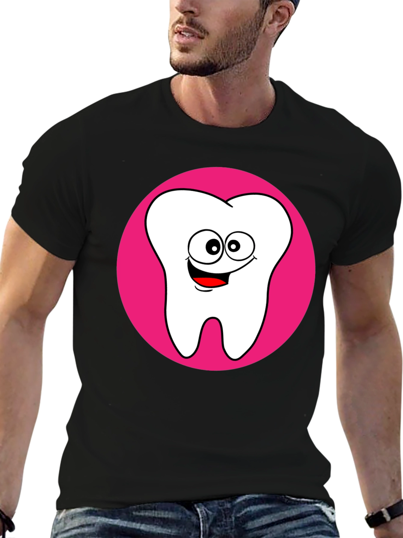 Funny Tooth Graphic Tee - Black Cotton T-Shirt