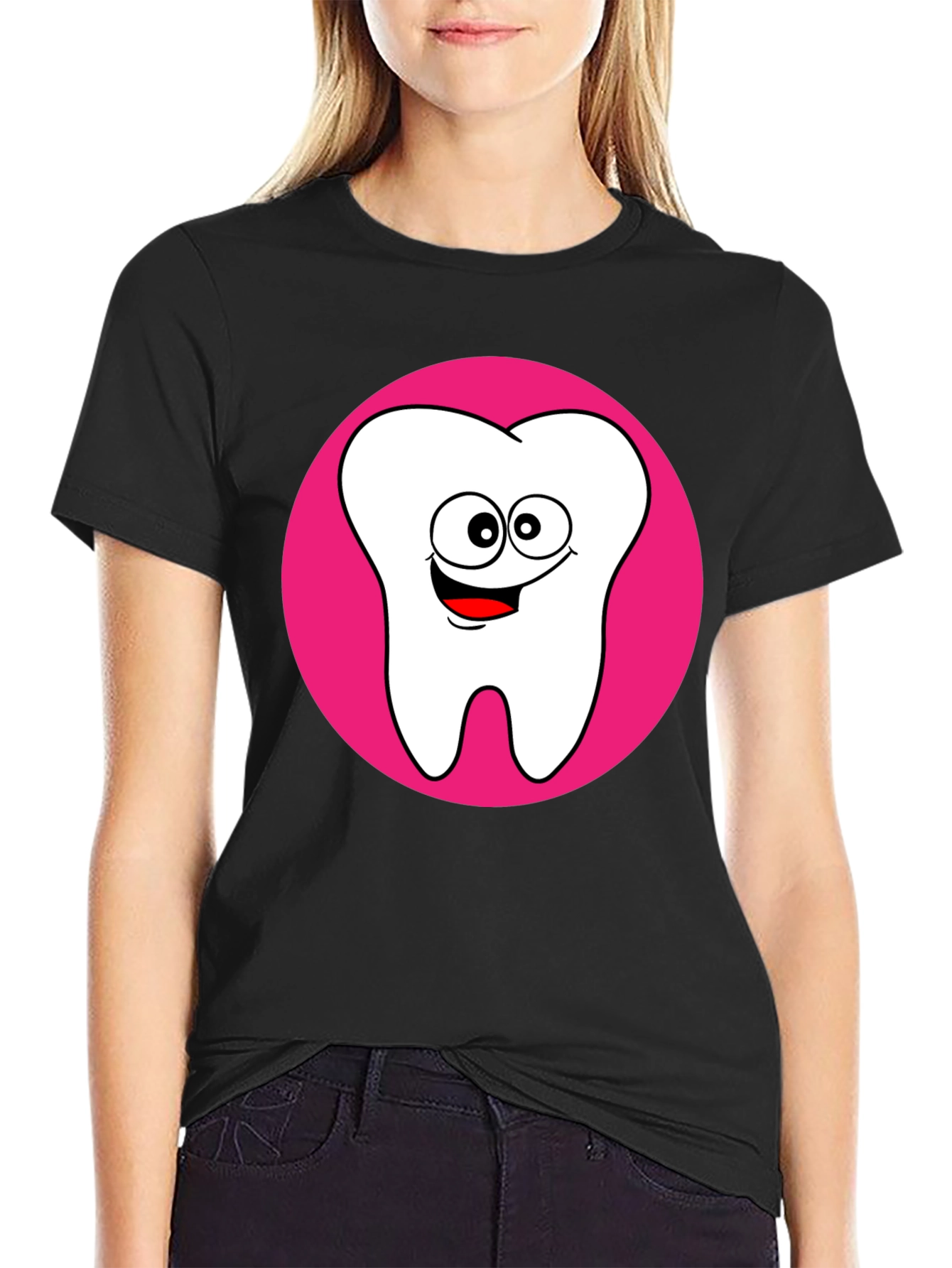 Funny Tooth Graphic Tee - Black Cotton T-Shirt