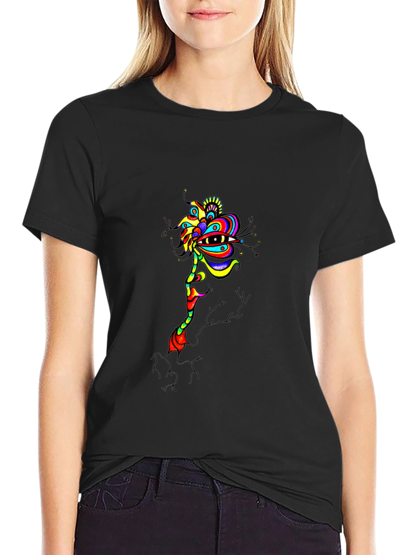 Abstract Eye Flower Graphic Tee - Black