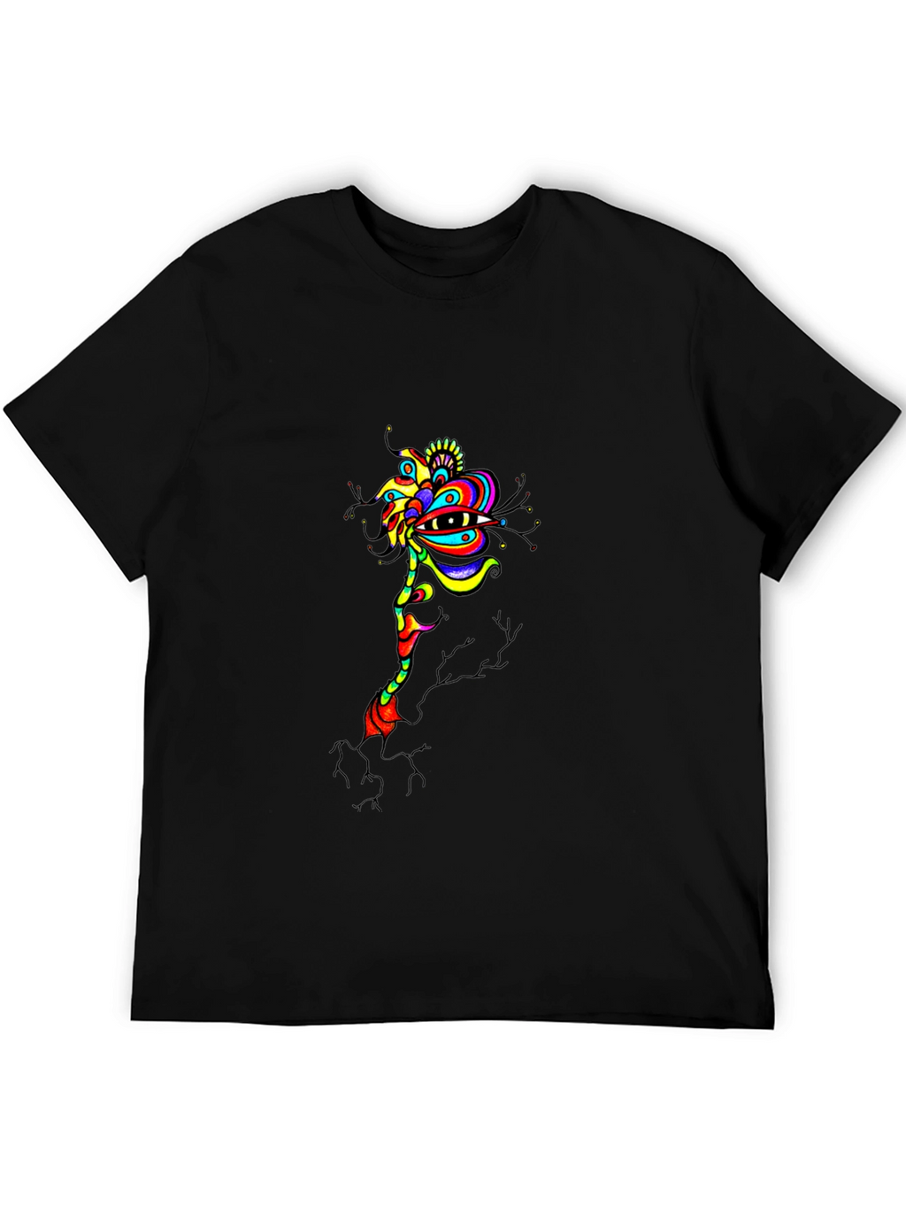 Abstract Eye Flower Graphic Tee - Black