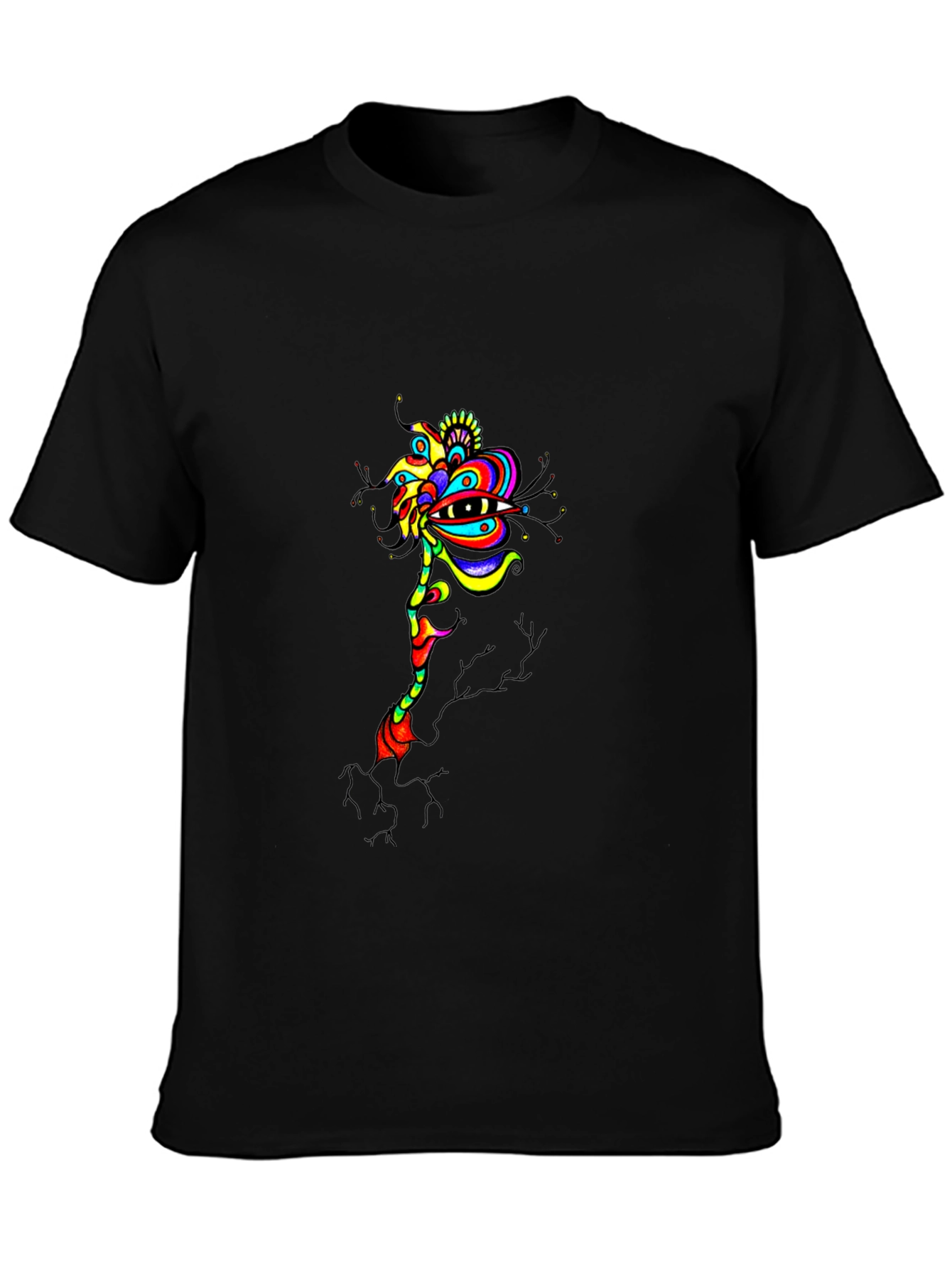 Abstract Eye Flower Graphic Tee - Black