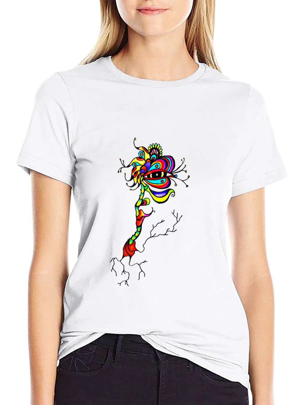 Abstract Eye Flower Graphic Tee - Black
